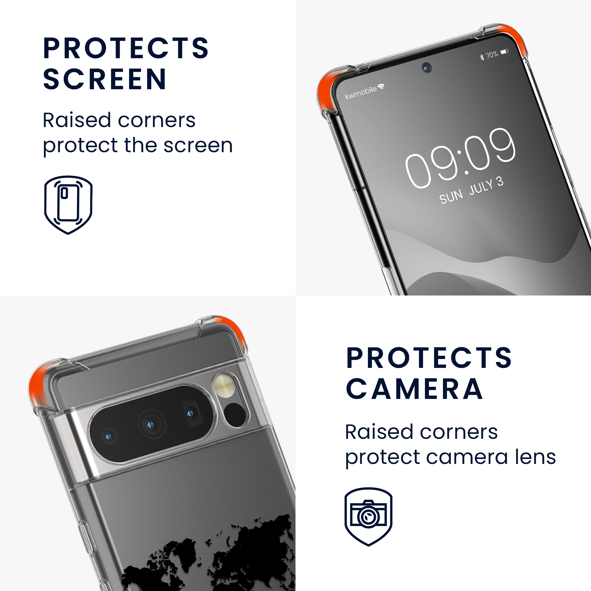 Pouzdro s popruhem (crossbody) pro Google Pixel 8 Pro kwmobile - motiv cestování (obrysy) černá / transparentní