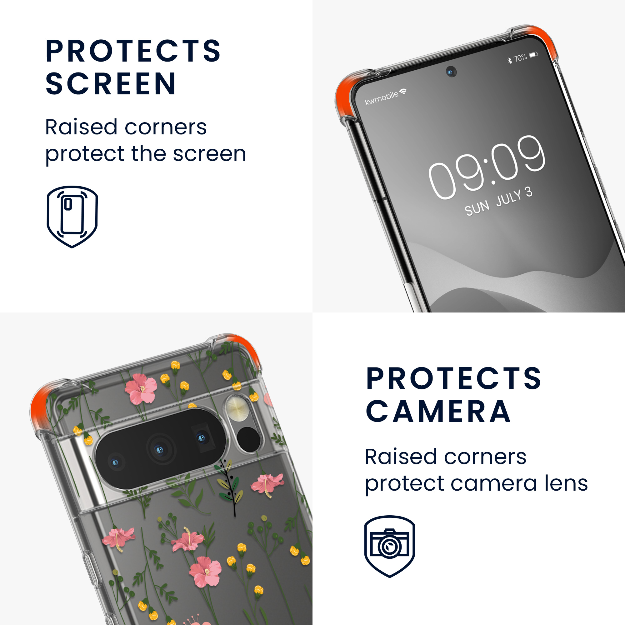 Pouzdro s popruhem (crossbody) pro Google Pixel 8 Pro kwmobile - motiv nenápadné polní květiny růžová / zelená / transparentní