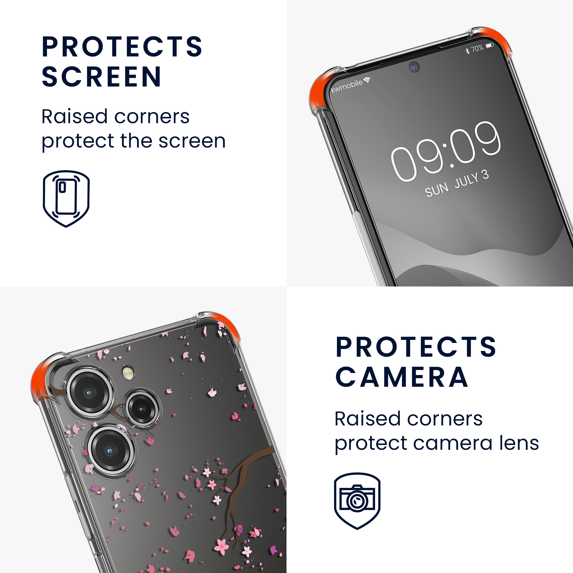 Kryt Xiaomi Redmi 12 crossbody popruh třešňové květy - růžová/tmavě hnědá kwmobile