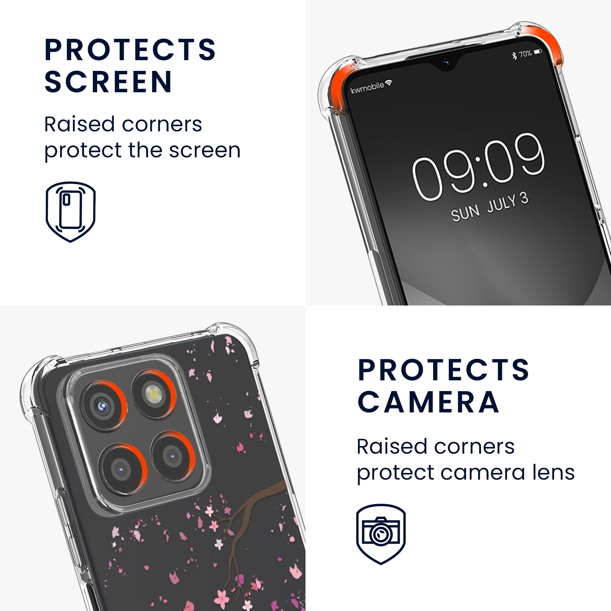 Pouzdro s popruhem (crossbody) pro HONOR X6a kwmobile - růžová (třešňové květy) / tmavě hnědá / transparentní