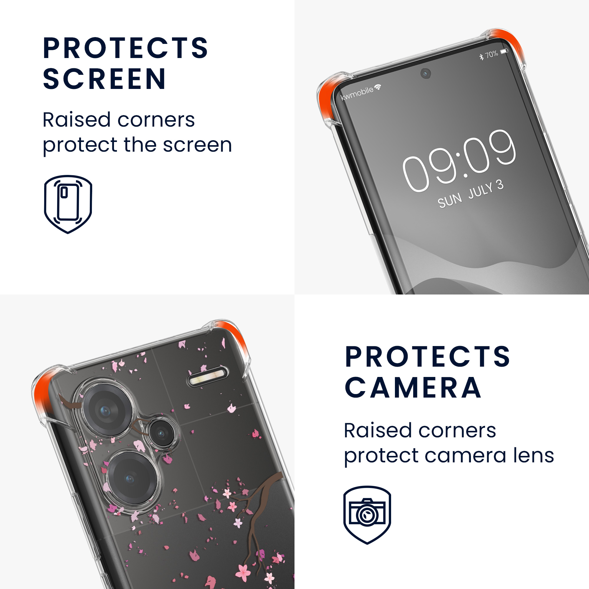 Kryt Xiaomi Redmi Note 13 Pro+ 5G crossbody popruh třešňové květy - růžová/tmavě hnědá kwmobile