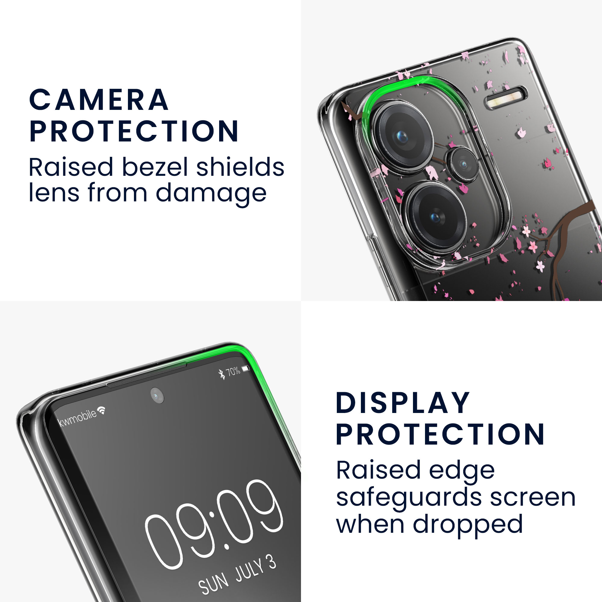 Čiré pouzdro s ochranným sklem pro Xiaomi Redmi Note 13 Pro+ 5G / Redmi Note 13 Pro Plus 5G kwmobile - růžová (třešňové květy) / tmavě hnědá / transparentní