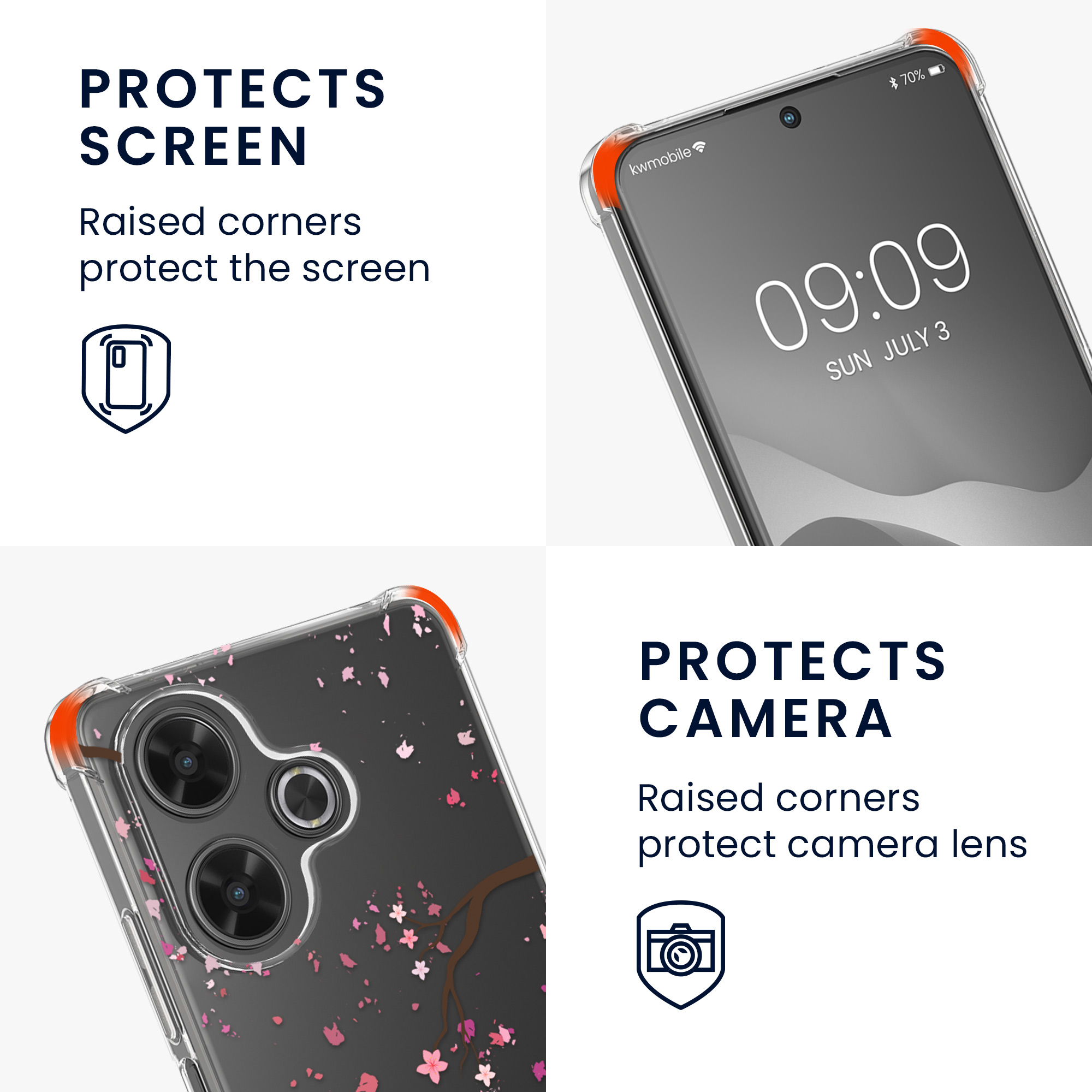 Kryt Xiaomi Redmi 13 crossbody popruh třešňové květy - růžová/tmavě hnědá kwmobile