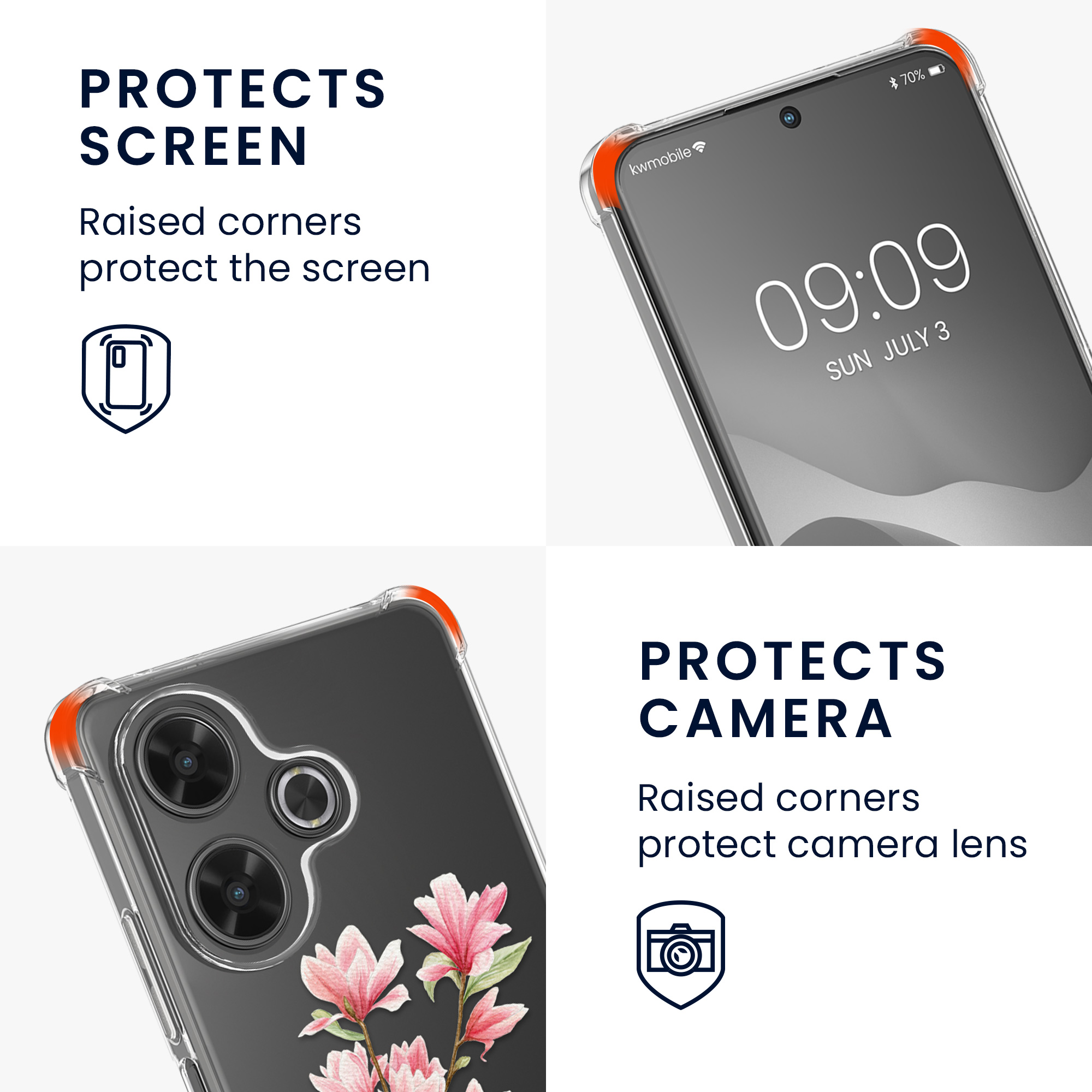 Kryt Xiaomi Redmi 13 crossbody popruh magnolie - růžová/bílá kwmobile