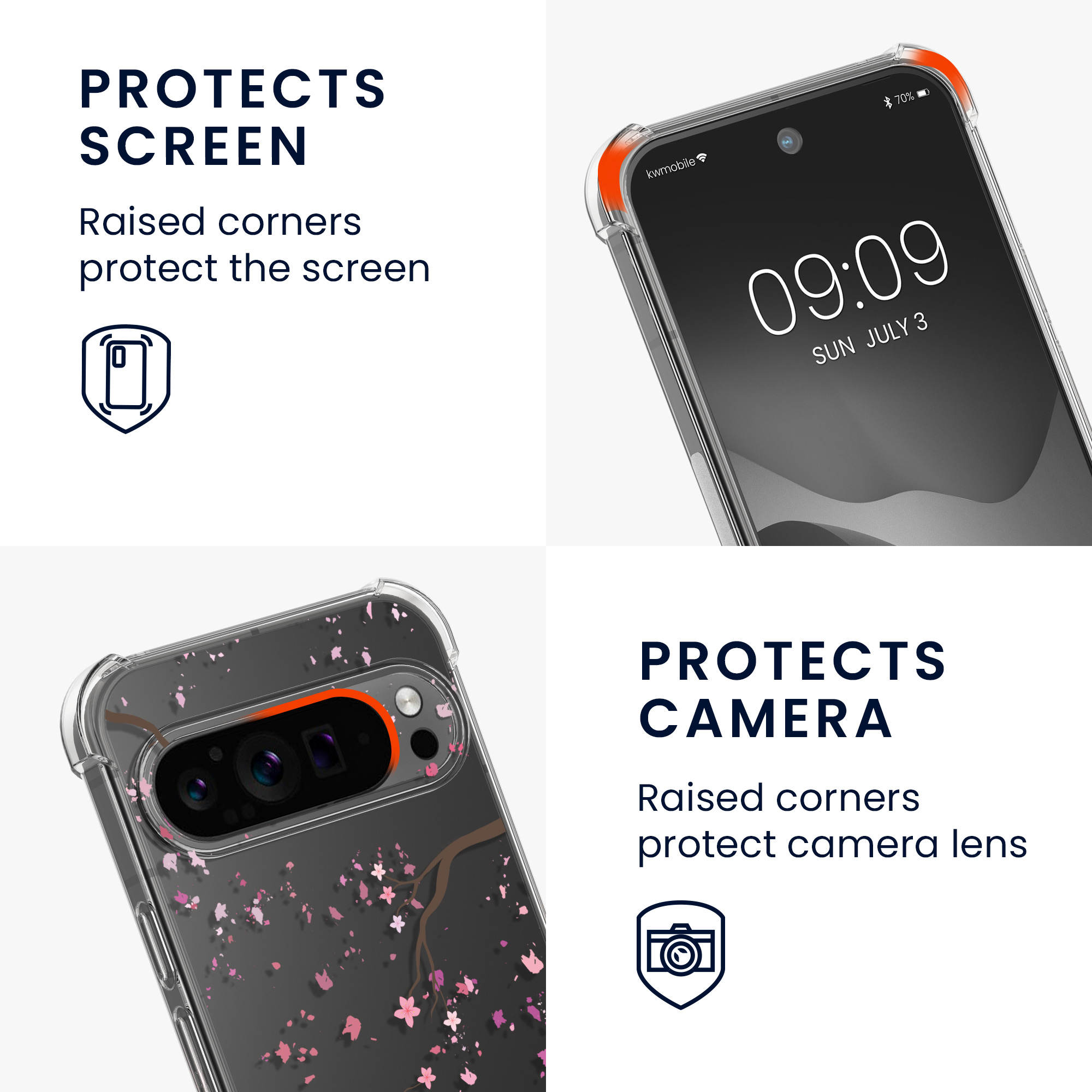 Crossbody kryt kwmobile pro Google Pixel 9 Pro XL - růžové květy / tmavě hnědá / transparentní
