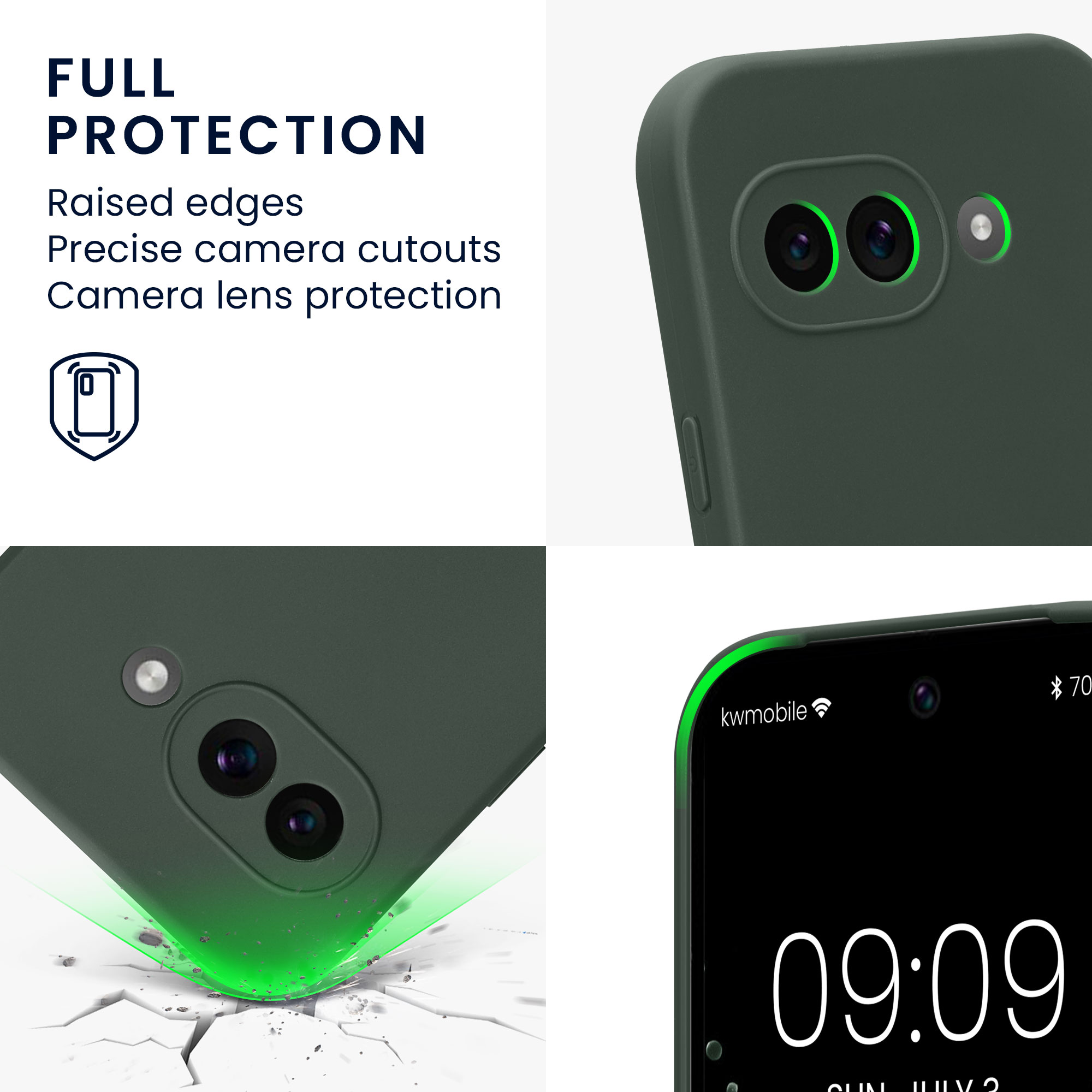 Tenký matný TPU kryt pro Google Pixel 9a kwmobile ‑ mechově zelená