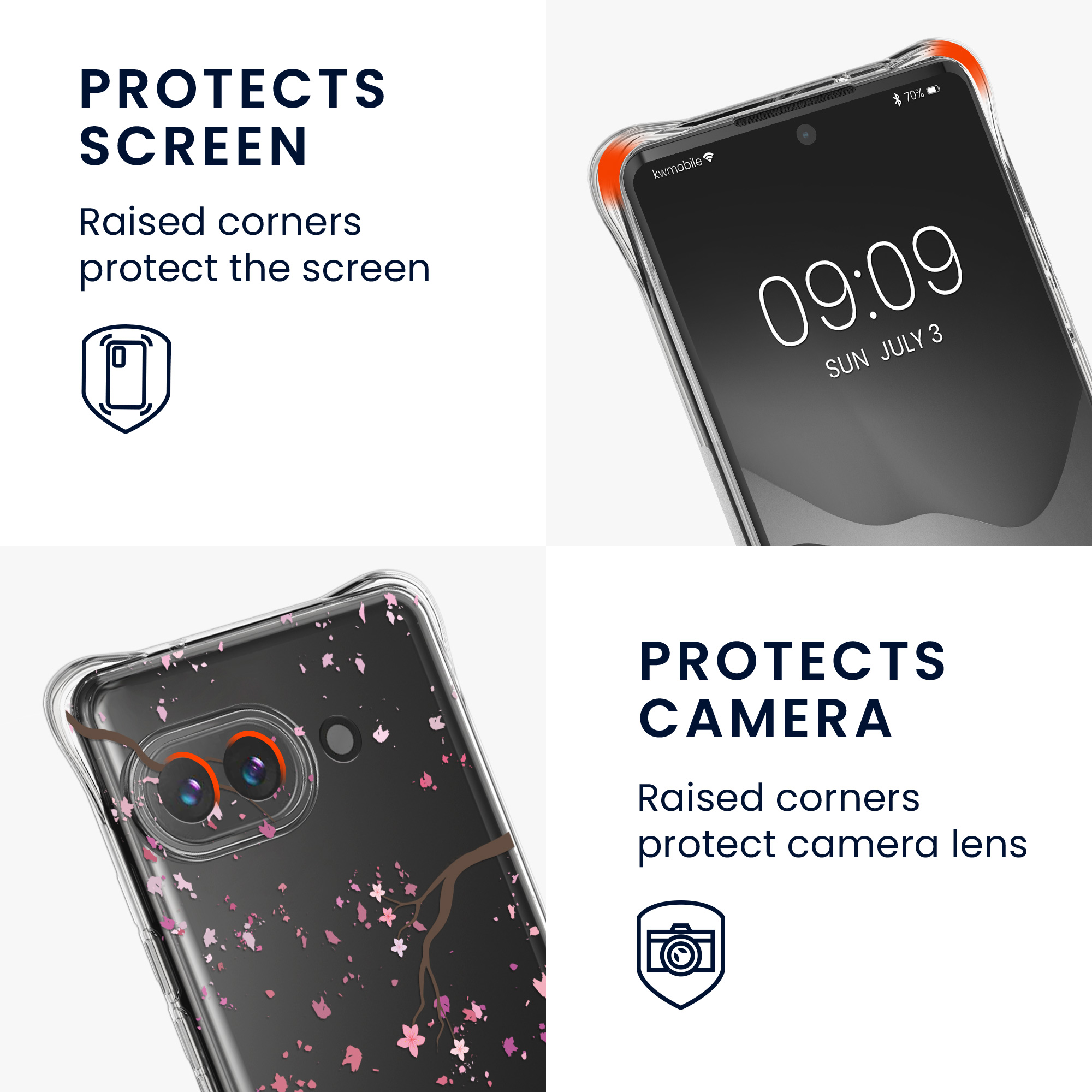 Crossbody kryt kwmobile pro Google Pixel 9a - růžové květy / tmavě hnědá / transparentní