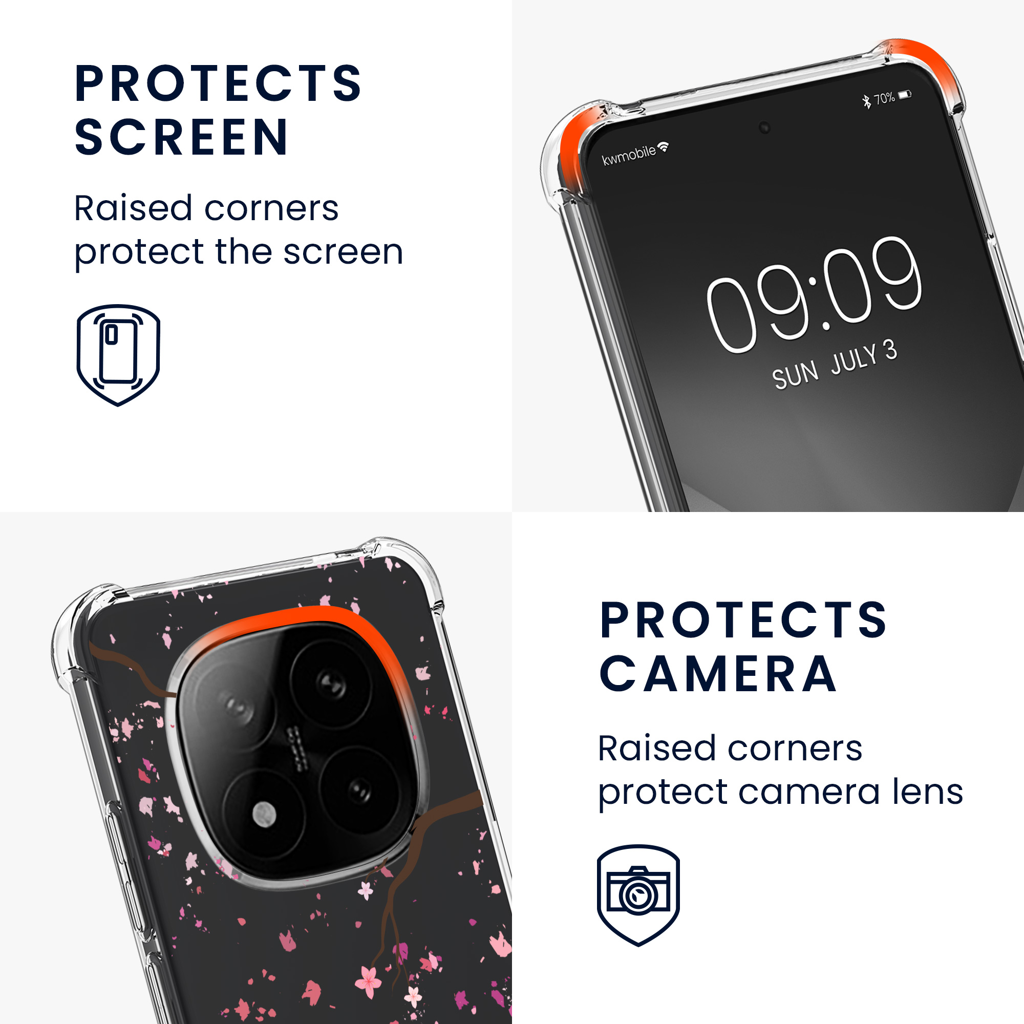 Kryt Xiaomi Redmi Note 14 Pro 5G crossbody popruh třešňové květy - růžová/tmavě hnědá kwmobile