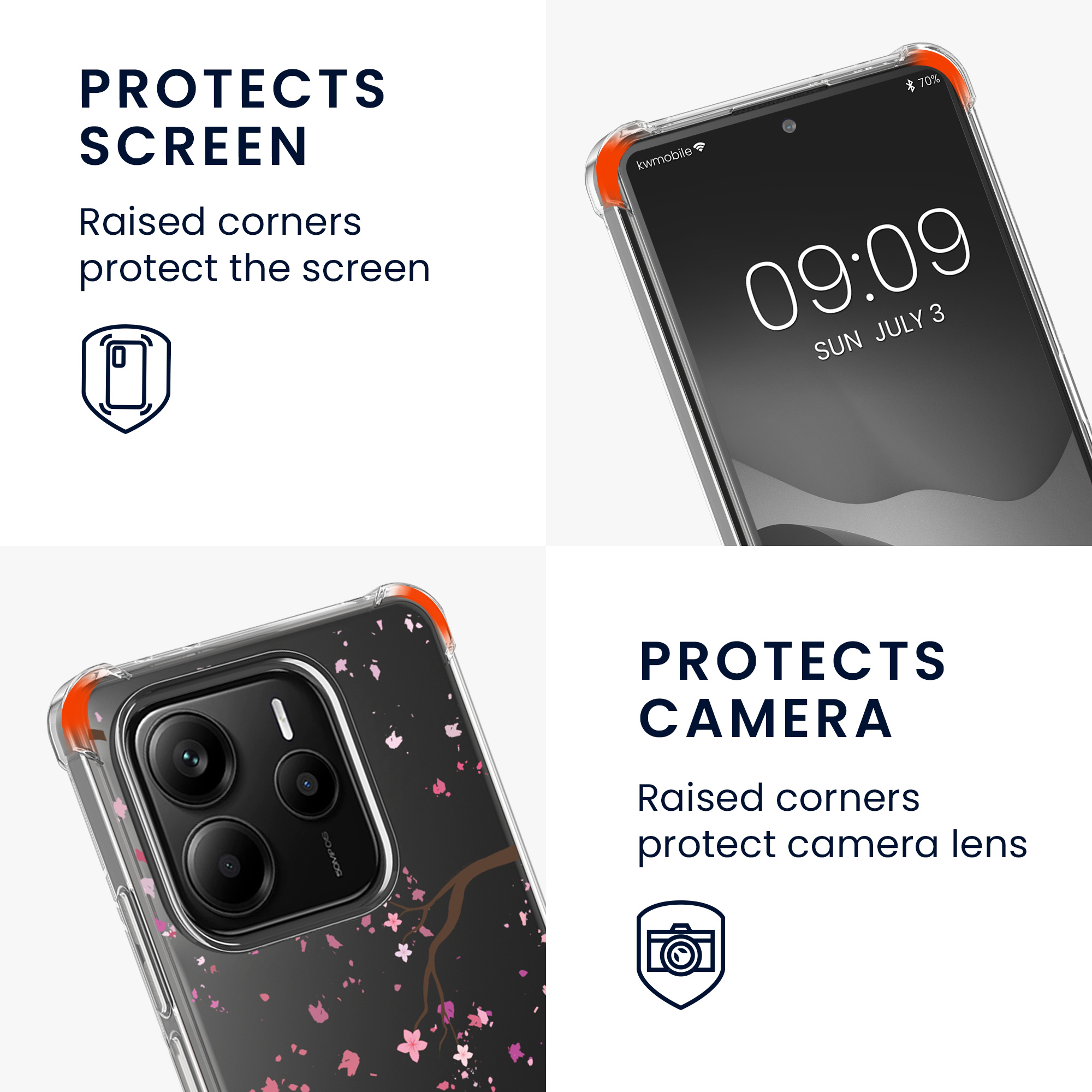 Kryt Xiaomi Redmi Note 14 5G (Not for 4G) crossbody popruh třešňové květy - růžová/tmavě hnědá kwmobile