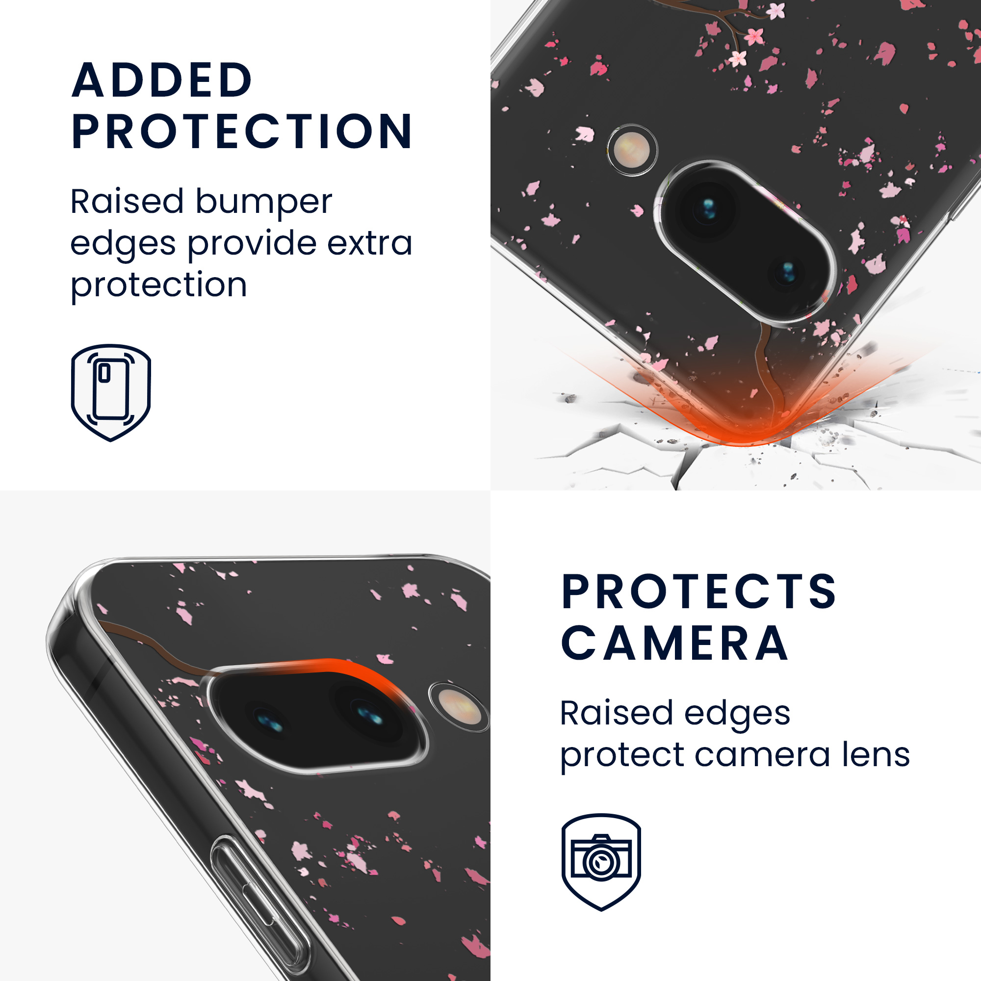 Čiré pouzdro pro Google Pixel 9a kwmobile TPU - růžová (třešňové květy) / tmavě hnědá / transparentní