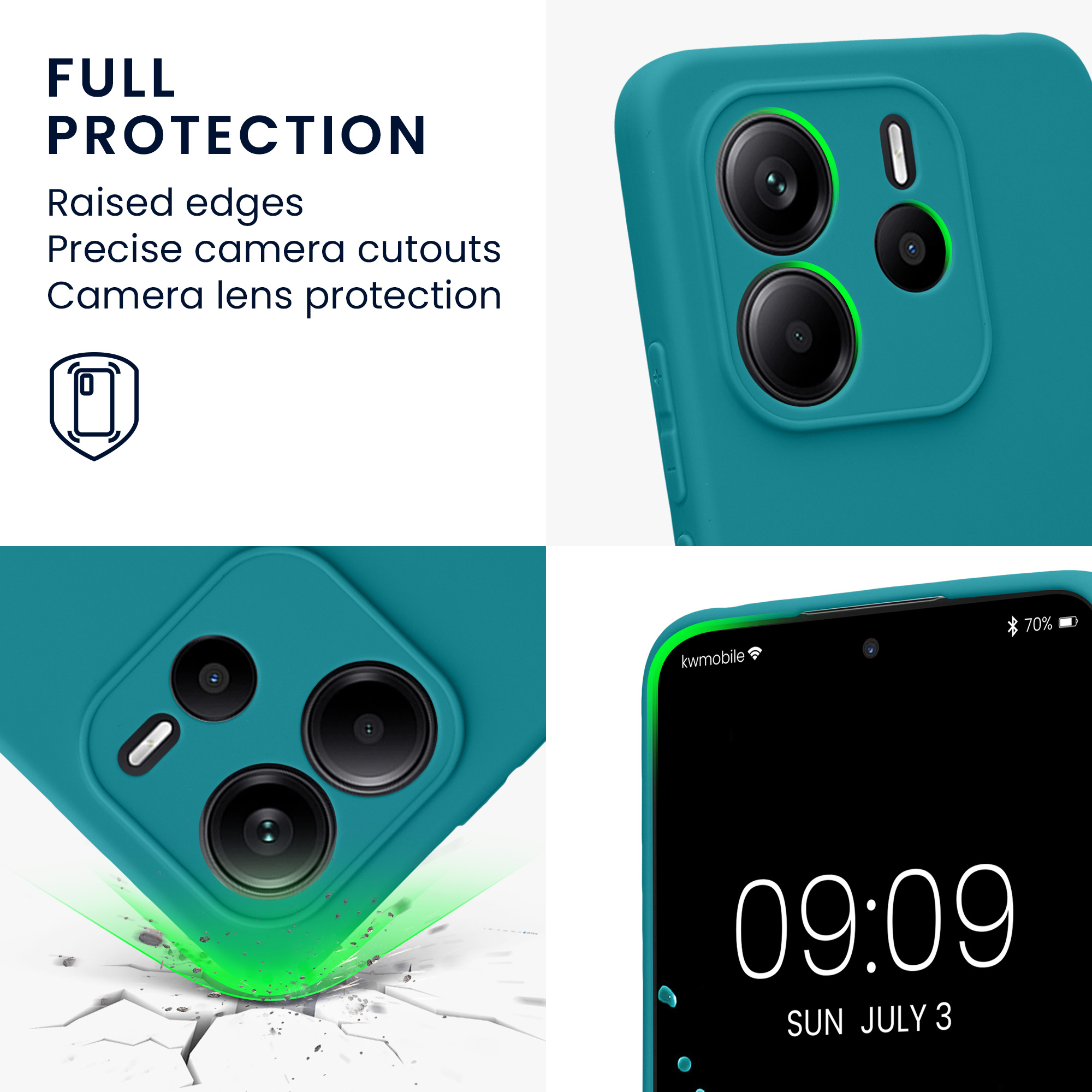 Kryt Xiaomi Redmi Note 14 4G (Not for 5G) silikonový TPU modrozelená matná kwmobile