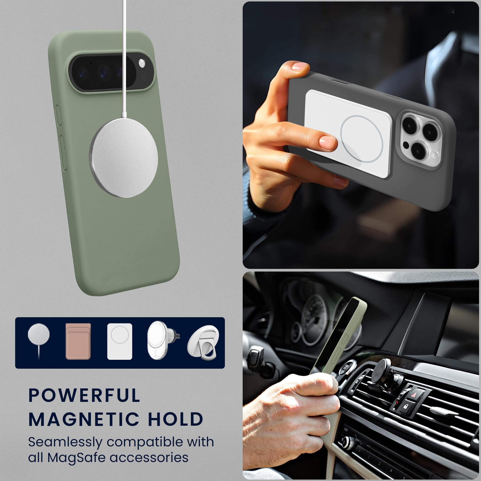 TPU silikonové pouzdro pro Google Pixel 10 / Pixel 10 Pro kwmobile MagSafe - šedozelená