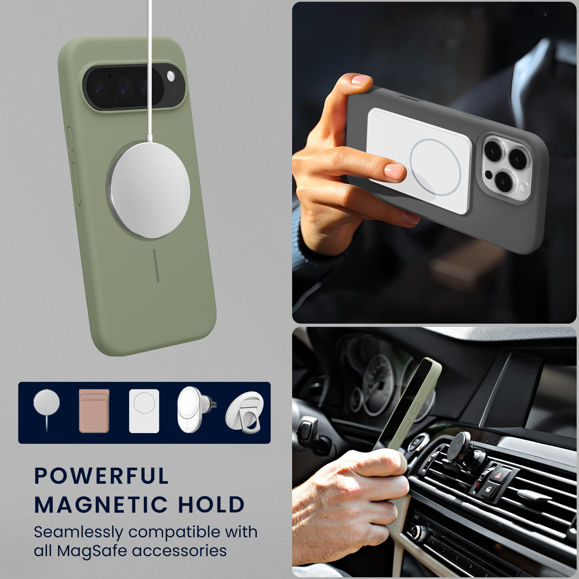 Magnetické silikonové pouzdro pro Google Pixel 10 Pro XL kwmobile MagSafe - šedozelená