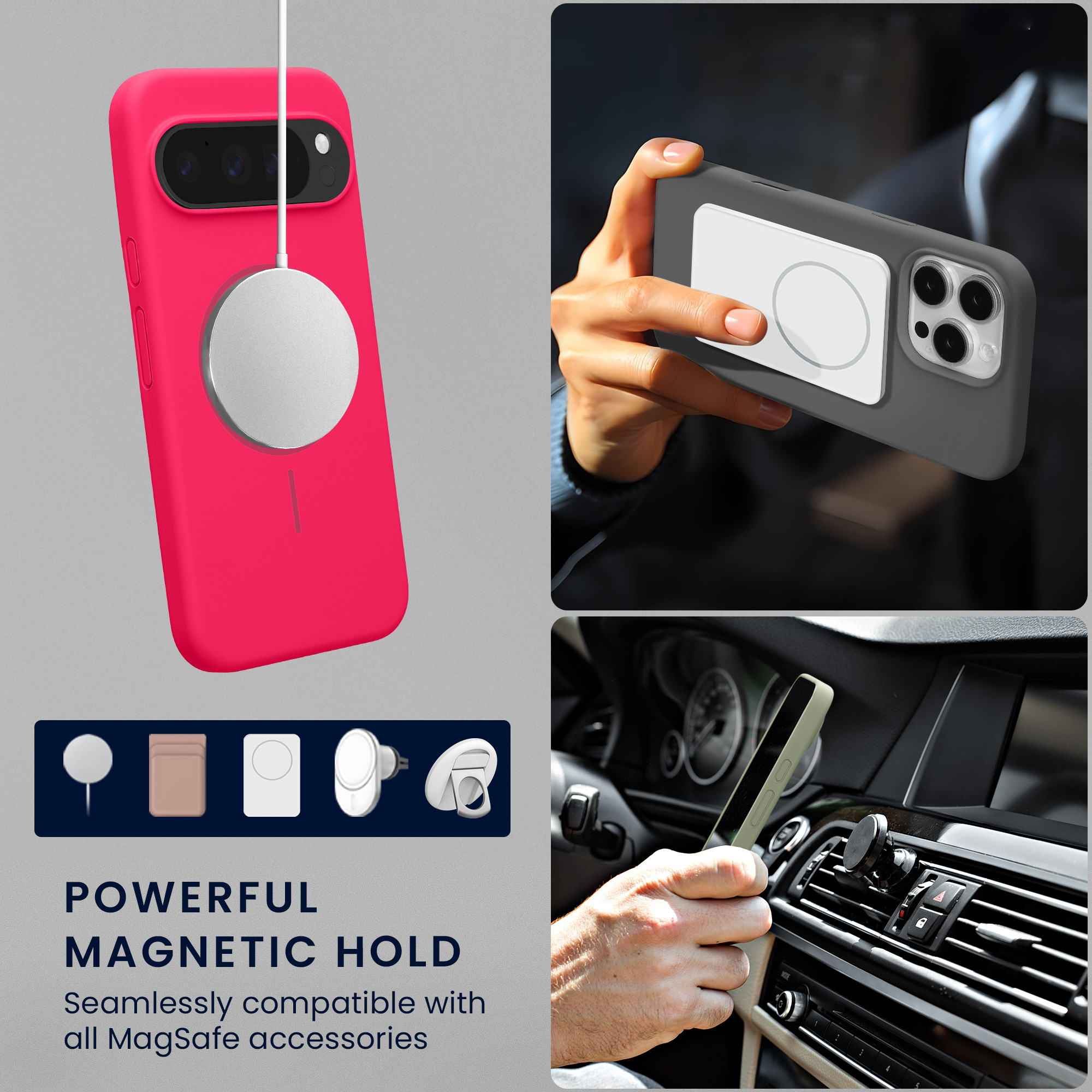 Magnetické silikonové pouzdro pro Google Pixel 10 Pro XL kwmobile MagSafe - neonově růžová