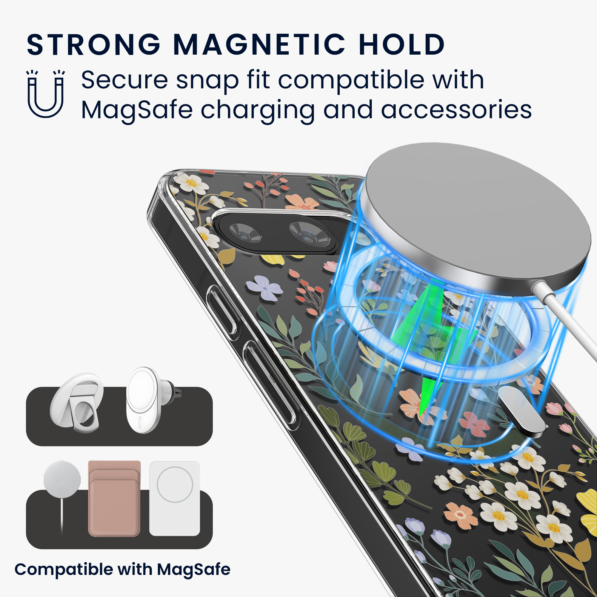 Čiré pouzdro na telefon pro Google Pixel 9a kwmobile MagSafe TPU - motiv okouzlující květiny