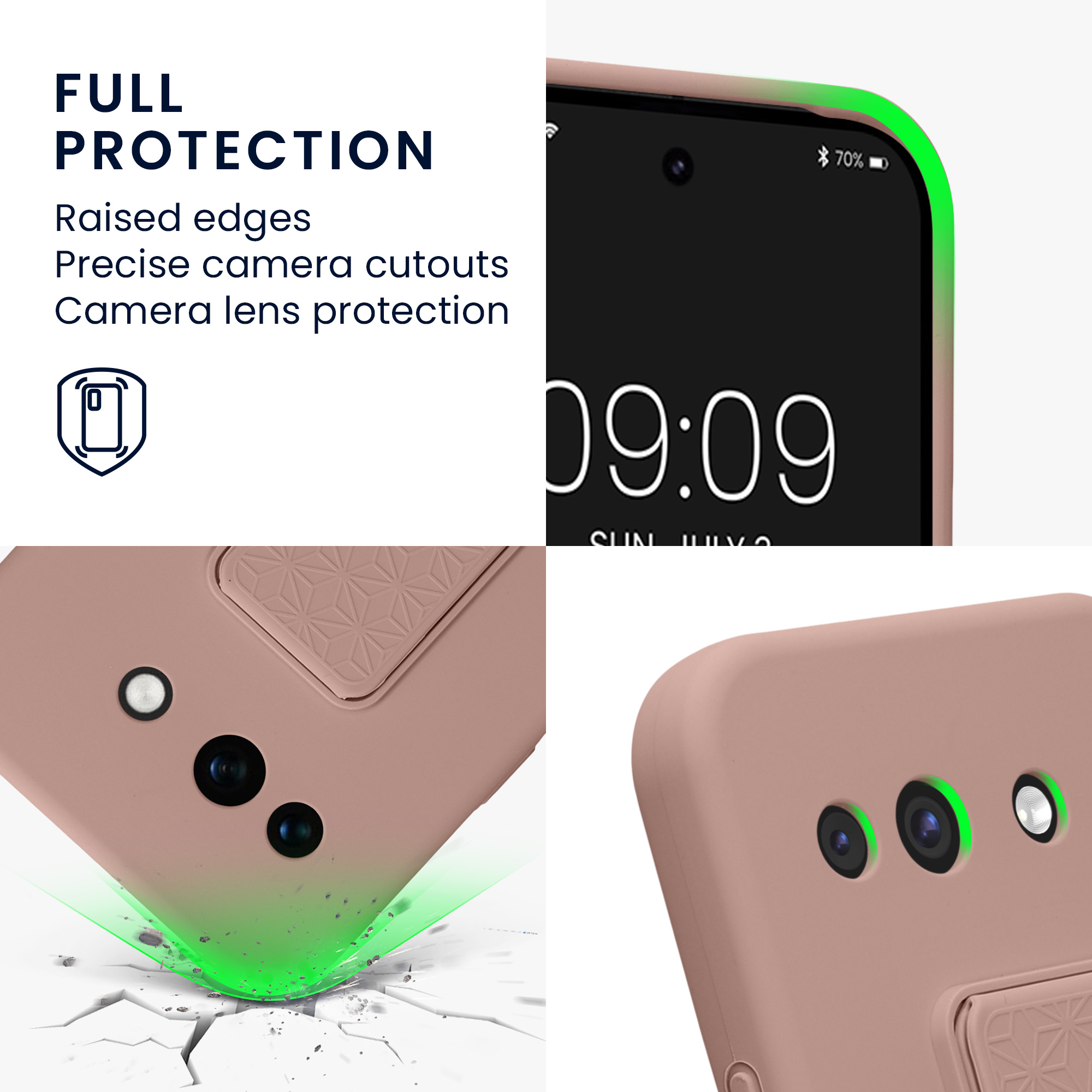 TPU kryt se silikonovým povrchem pro Google Pixel 10a, nárazuvzdorný, s poutkem a stojánkem kwmobile ‑ starorůžová