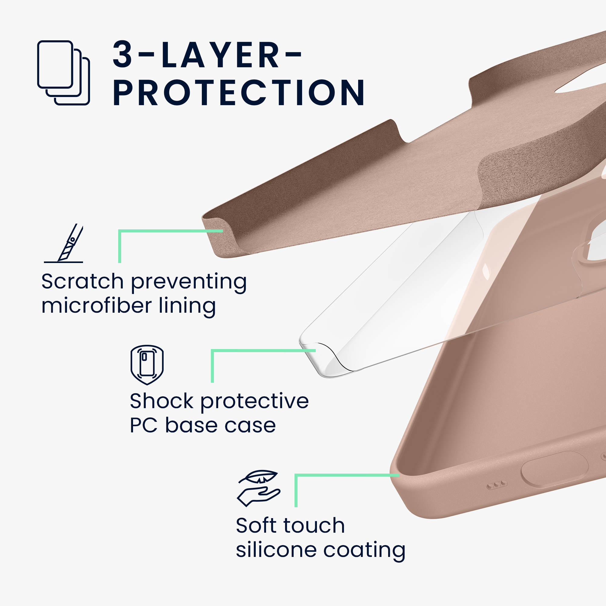 Pouzdro pro Google Pixel 9 / Pixel 9 Pro se 2 tvrzenými ochrannými skly kwmobile - matná starorůžová