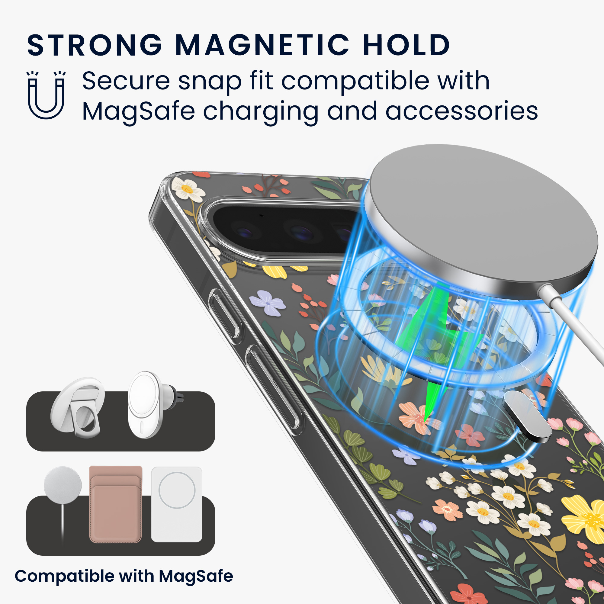 Čiré pouzdro na telefon pro Google Pixel 9 / Pixel 9 Pro kwmobile MagSafe TPU - motiv okouzlující květiny