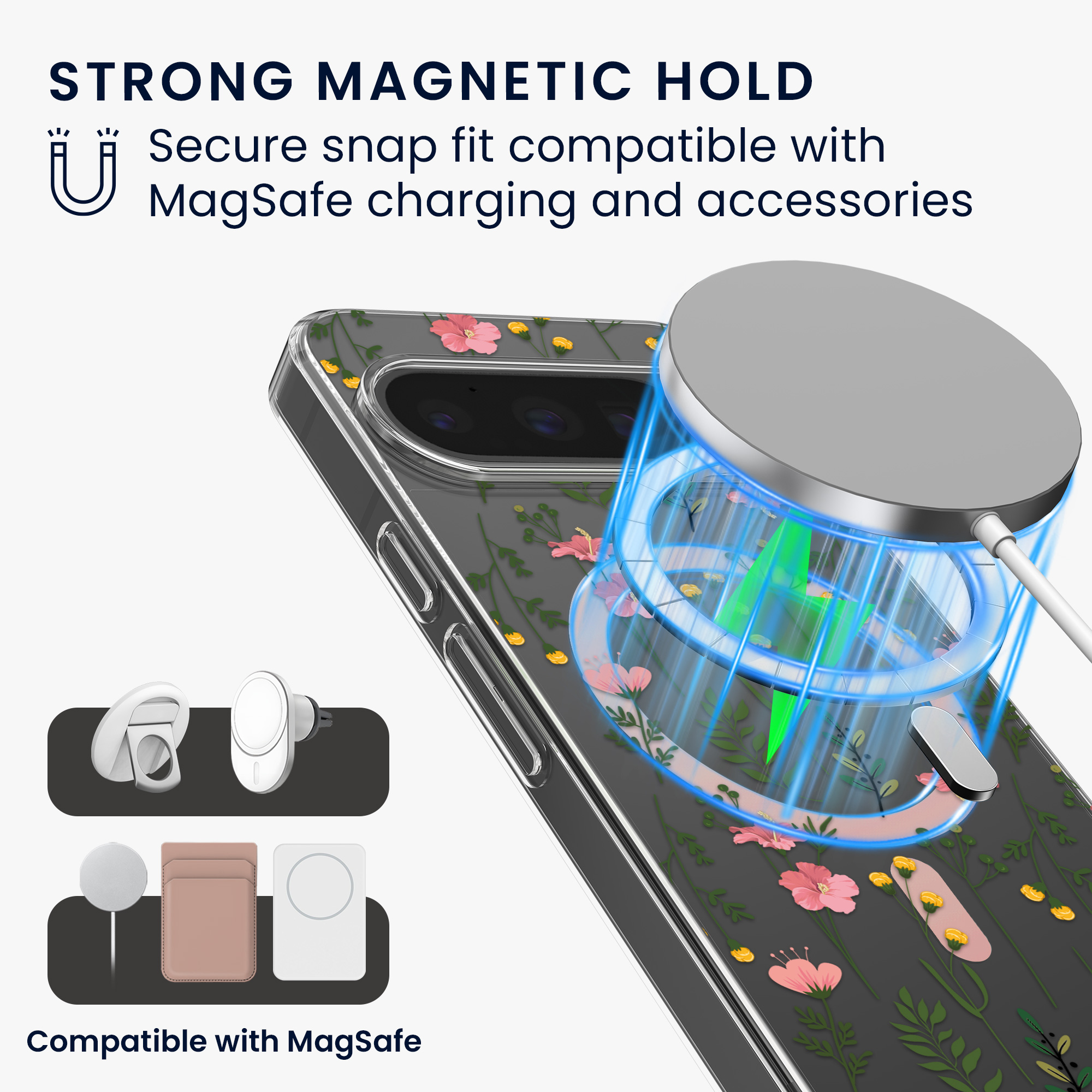 Čiré pouzdro na telefon pro Google Pixel 9 / Pixel 9 Pro kwmobile MagSafe TPU - motiv nenápadné polní květiny
