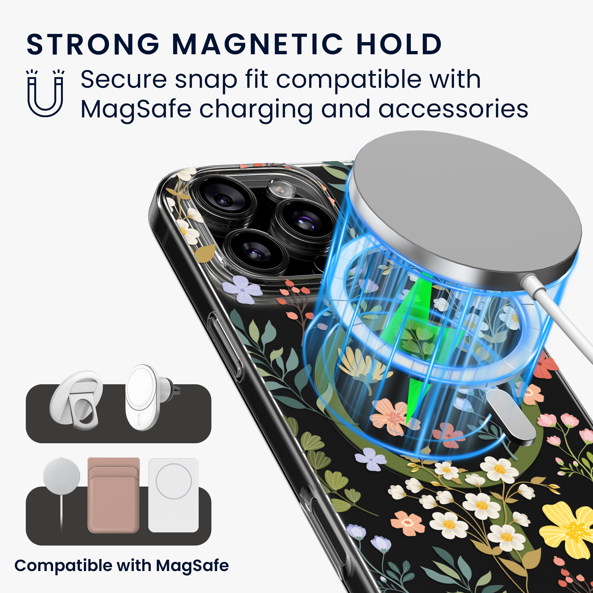 Čiré pouzdro na telefon pro Apple iPhone 16 Pro kwmobile MagSafe TPU - motiv okouzlující květiny