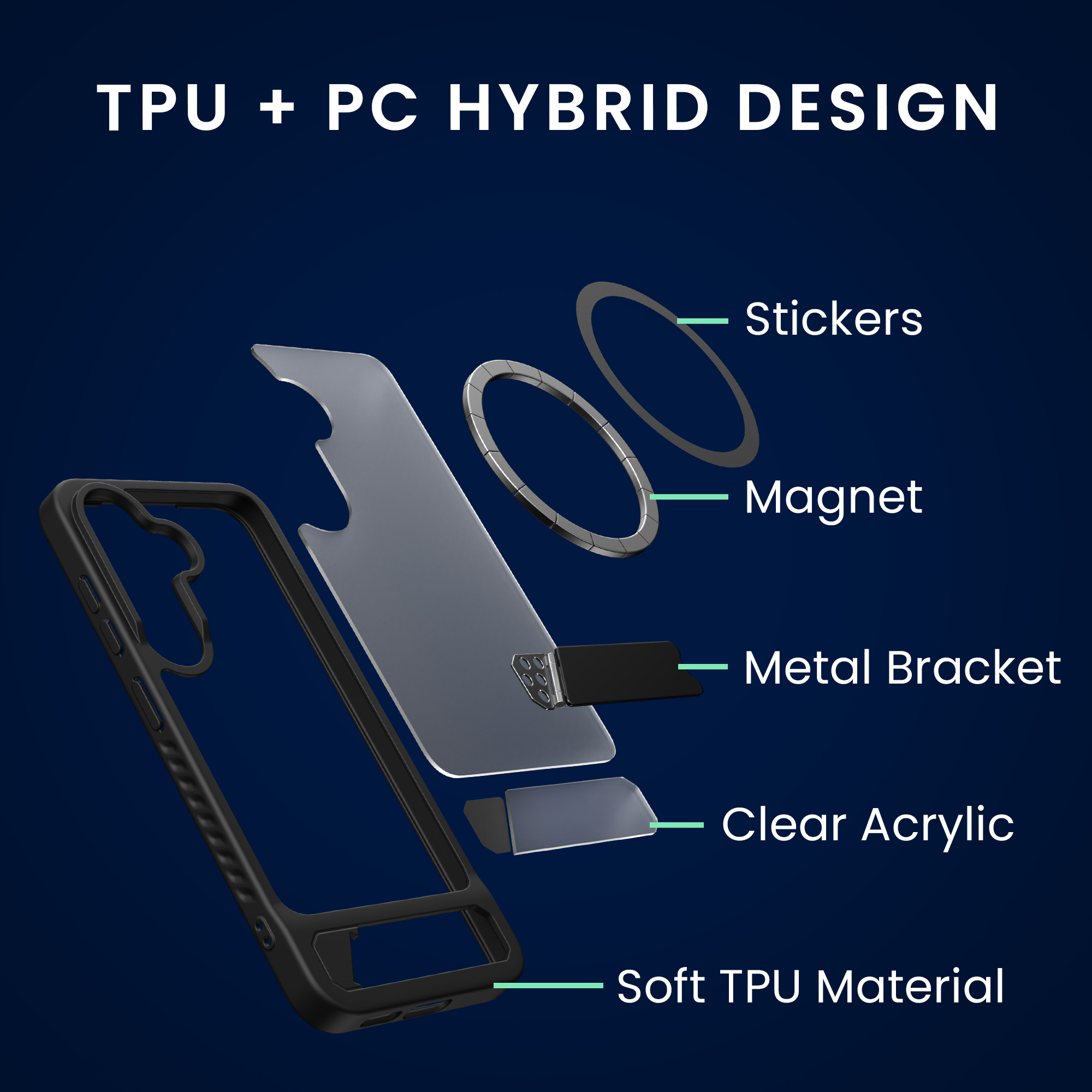 Pouzdro pro Apple iPhone 16 kwmobile MagSafe se stojánkem tenké - černá / matný transparentní
