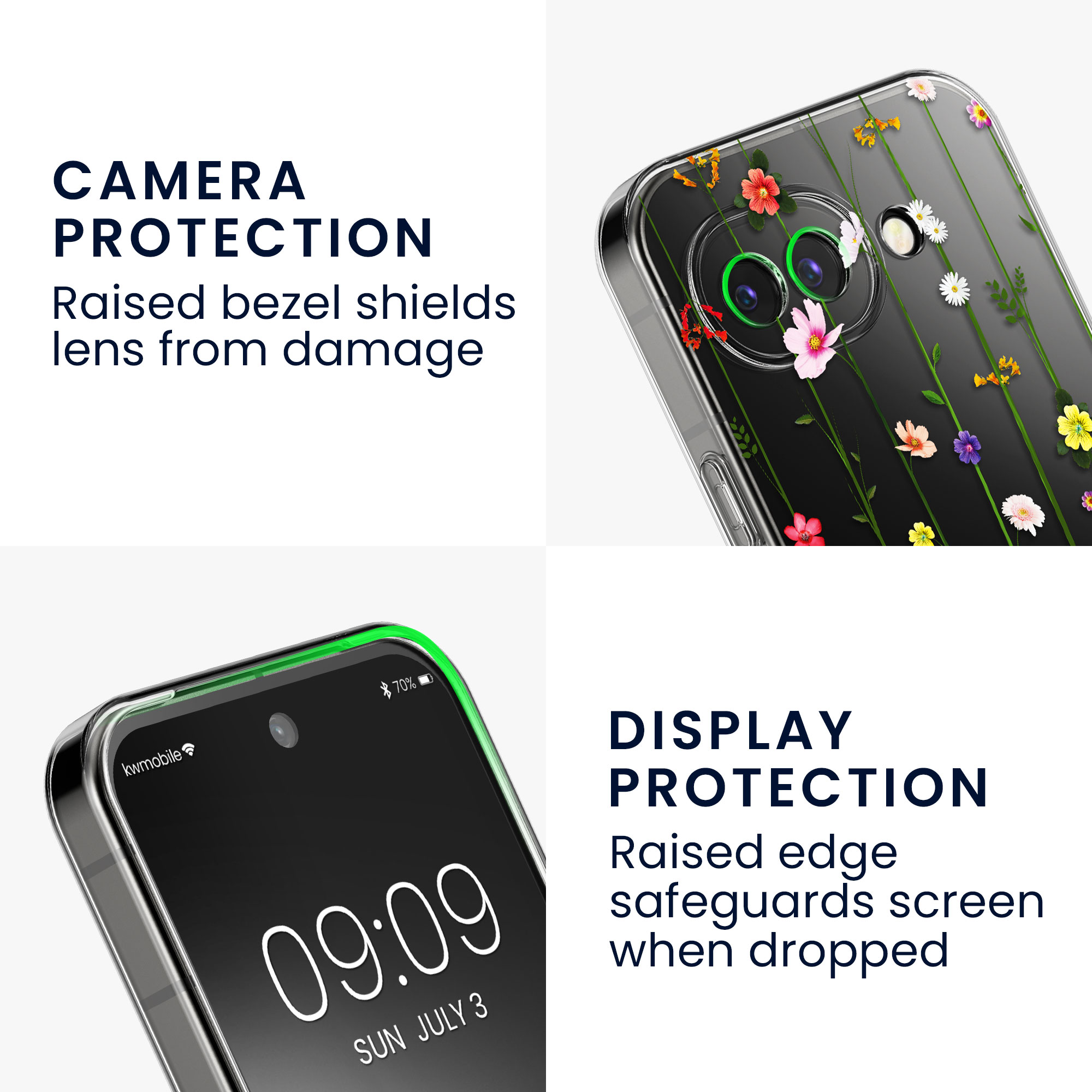 Čiré pouzdro s ochranným sklem pro Google Pixel 10a kwmobile - motiv popínavé polní květiny více barev / transparentní