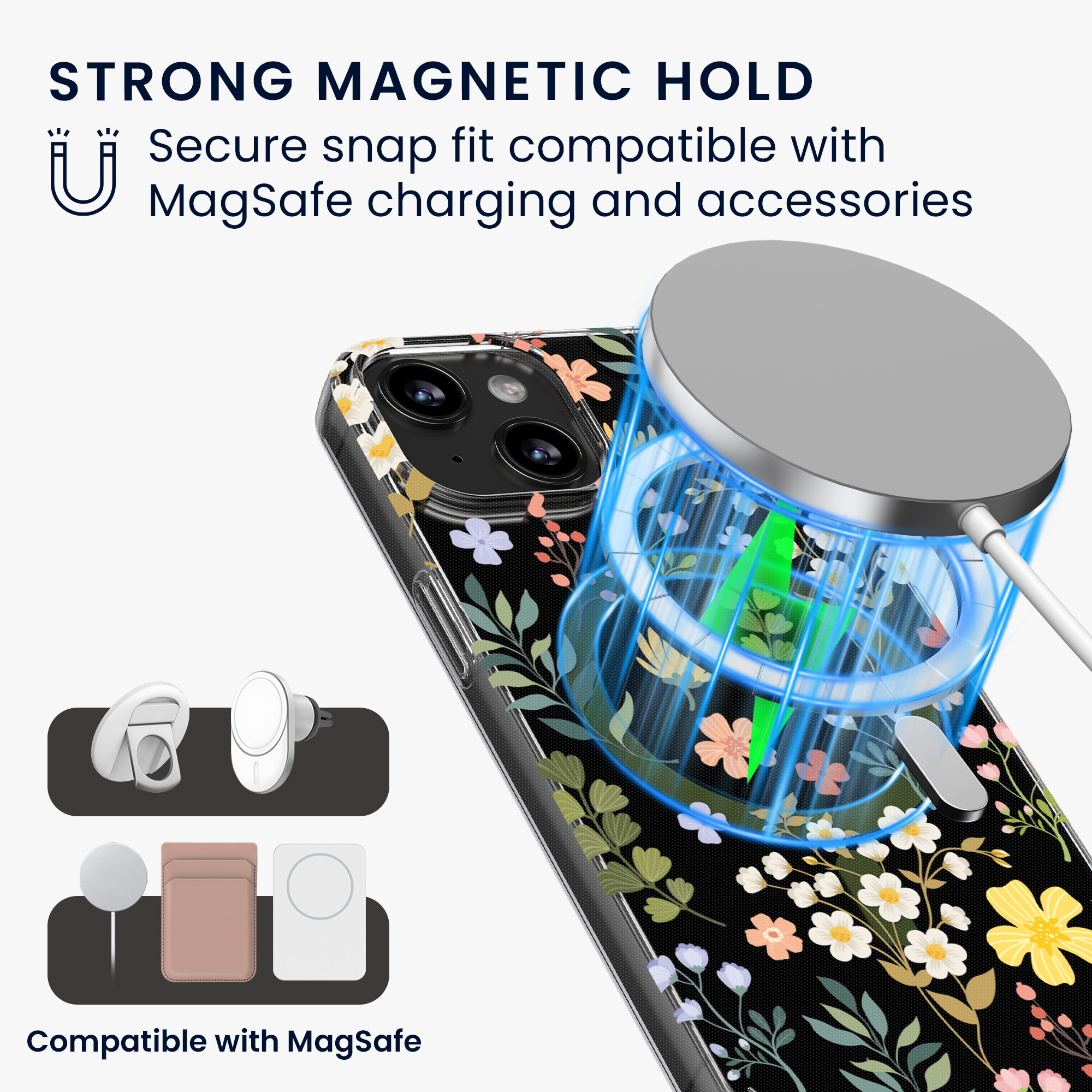 Čiré pouzdro na telefon pro Apple iPhone 14 kwmobile MagSafe TPU - motiv okouzlující květiny