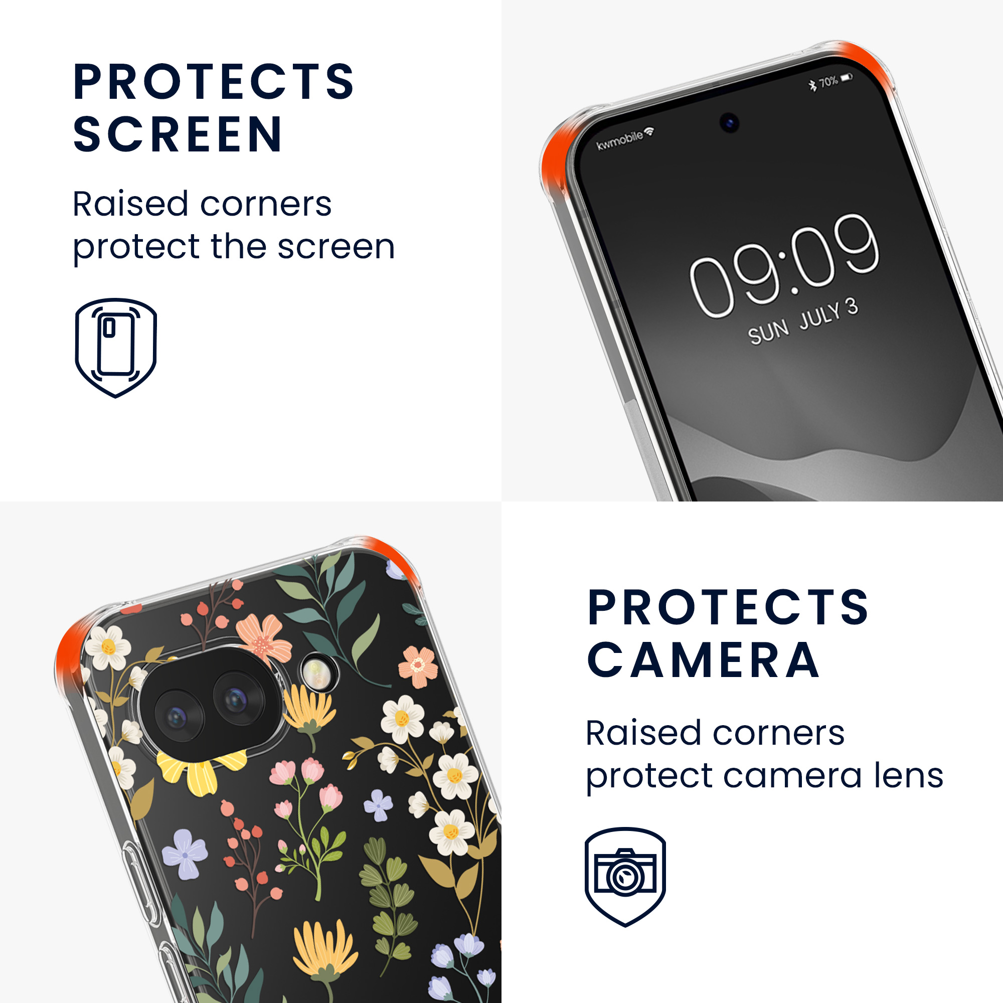 Pouzdro s popruhem (crossbody) pro Google Pixel 10a kwmobile - motiv okouzlující květiny žlutá / zelená / transparentní