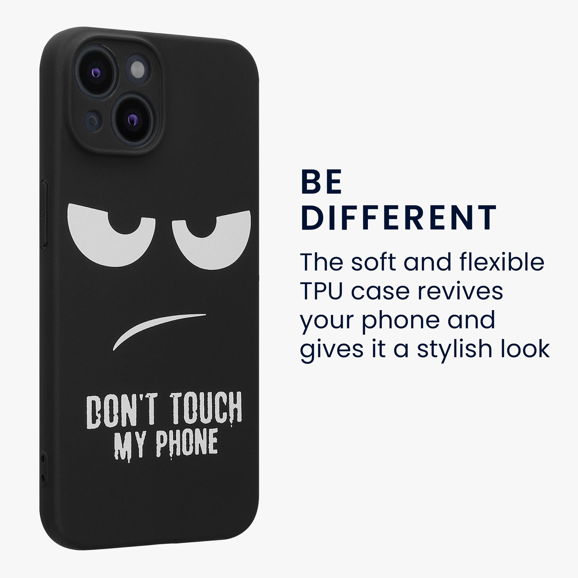 TPU silikonové pouzdro pro Apple iPhone 14 kwmobile - bílá „nesahej na můj telefon“ / černá