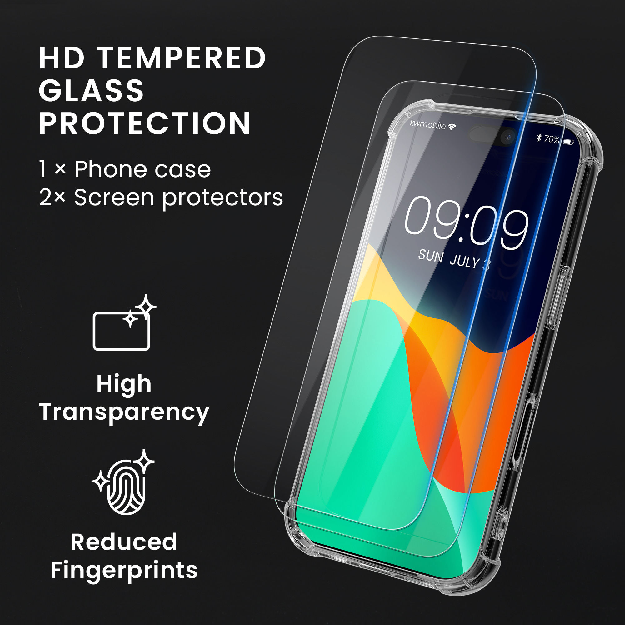 Čirý TPU kryt pro Apple iPhone 18 Pro Max / 17 Pro Max + 2 tvrzená ochranná skla na displej kwmobile ‑ čirá