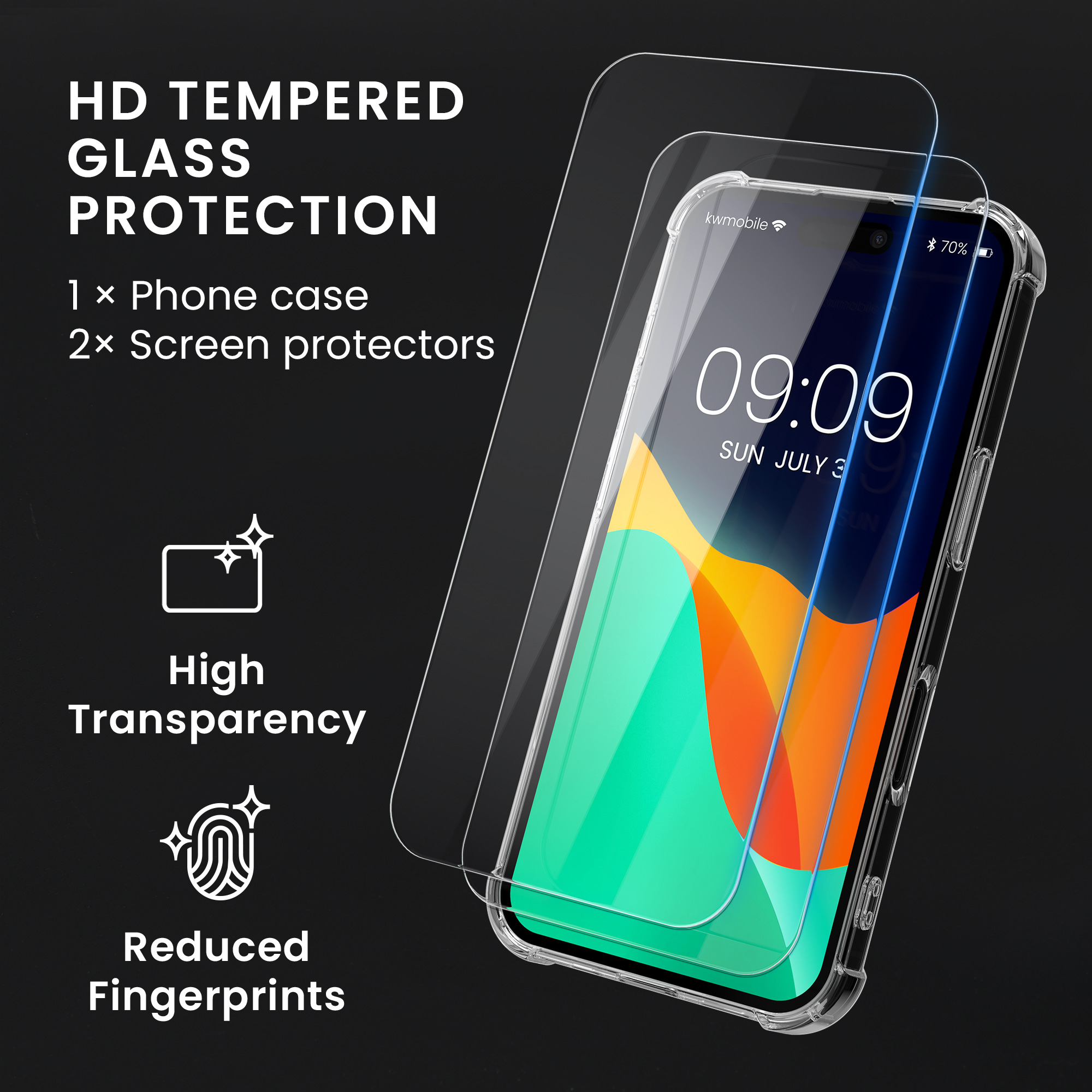 Čirý TPU kryt pro Apple iPhone 17 + 2 tvrzená ochranná skla na displej kwmobile ‑ čirá