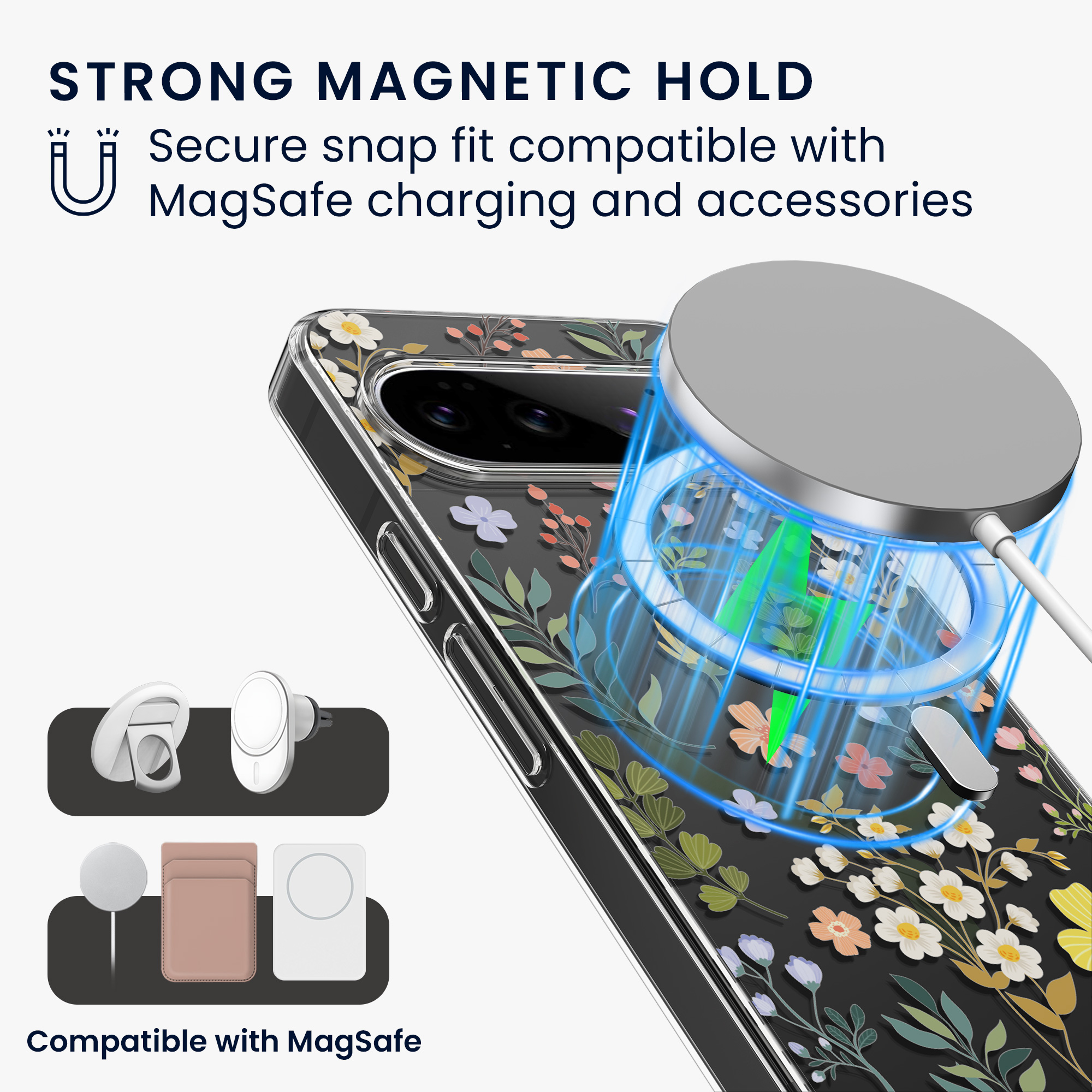 Čiré pouzdro na telefon pro Google Pixel 11 Pro kwmobile MagSafe TPU - motiv okouzlující květiny