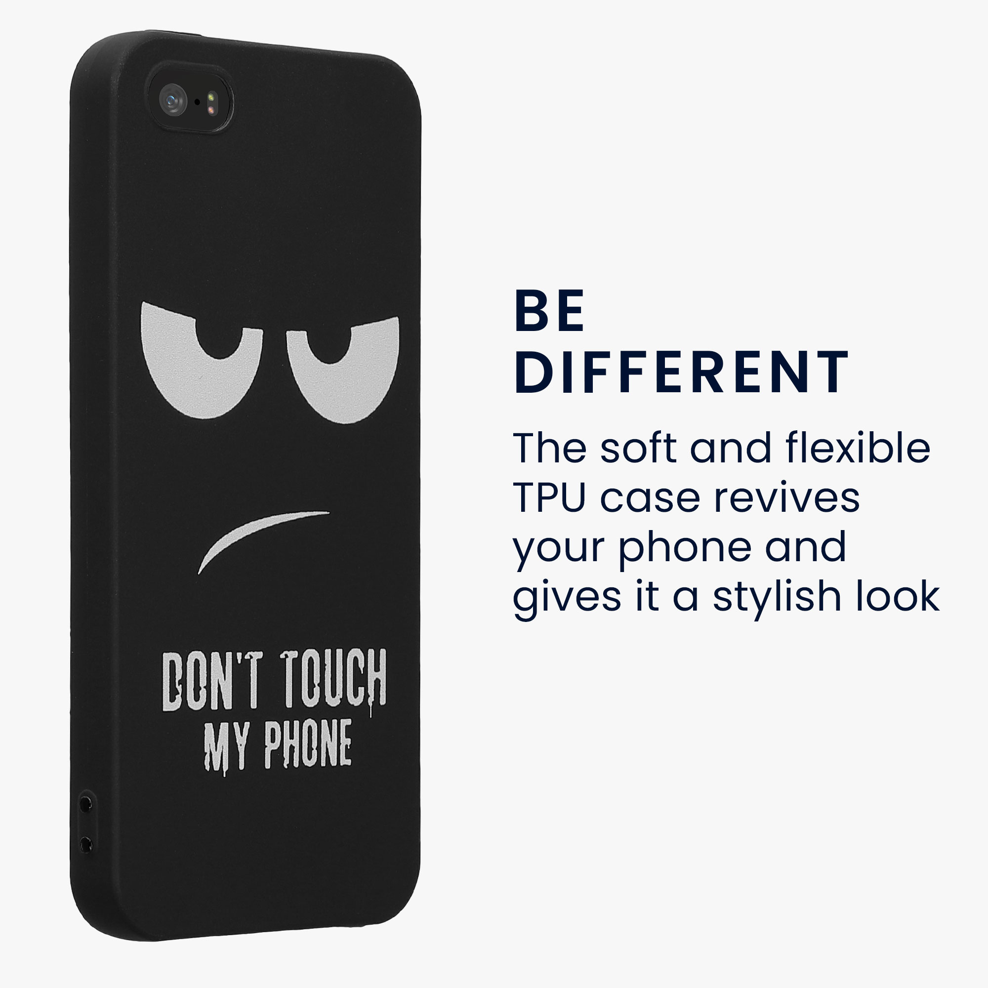 TPU silikonový kryt pro Apple iPhone SE (1. generace, 2016) / iPhone 5 / 5S, měkký a protiskluzový kwmobile ‑ „nesahej na můj telefon“, bílá / černá