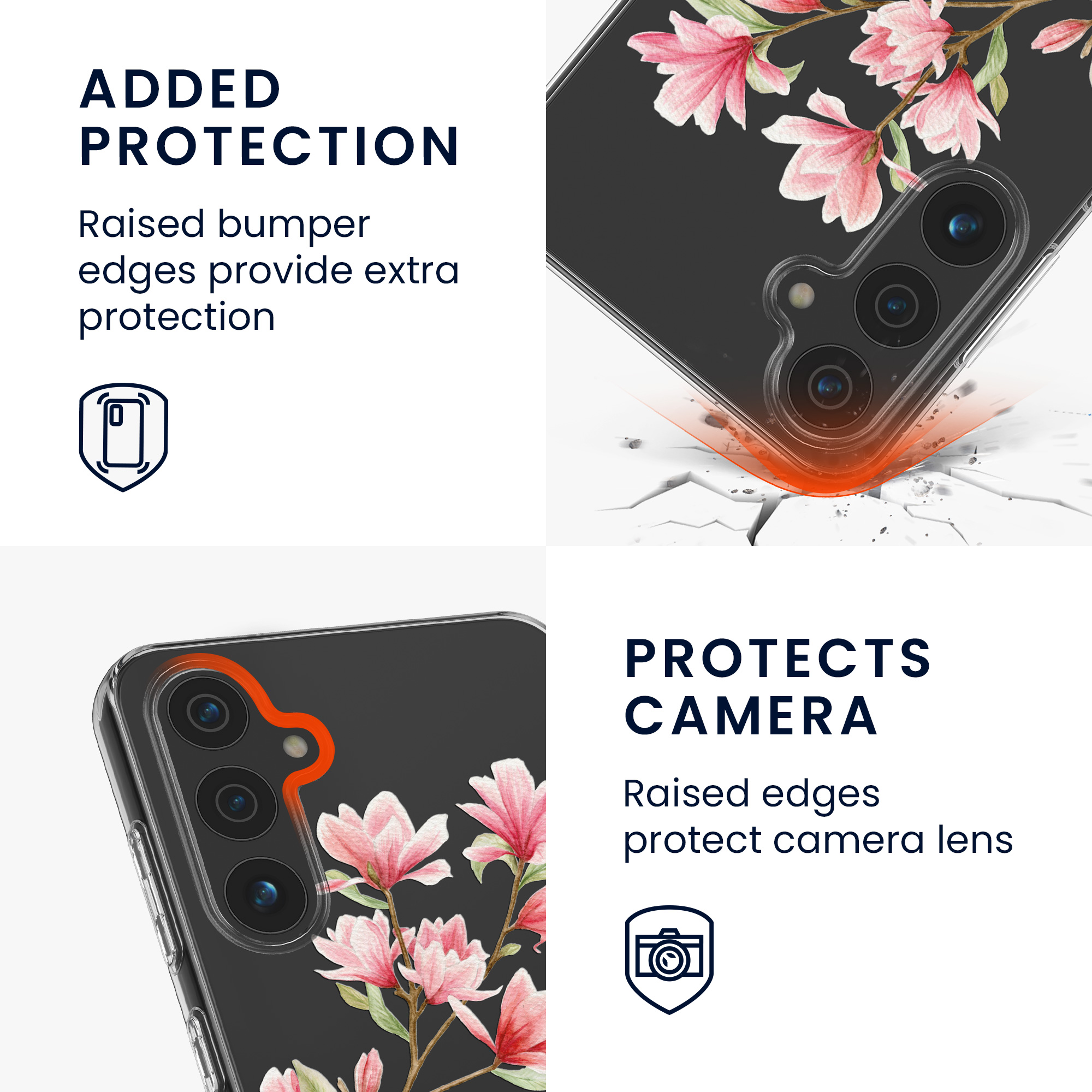 Čiré pouzdro pro Samsung Galaxy A55 5G kwmobile TPU - motiv magnólie růžová / bílá / transparentní