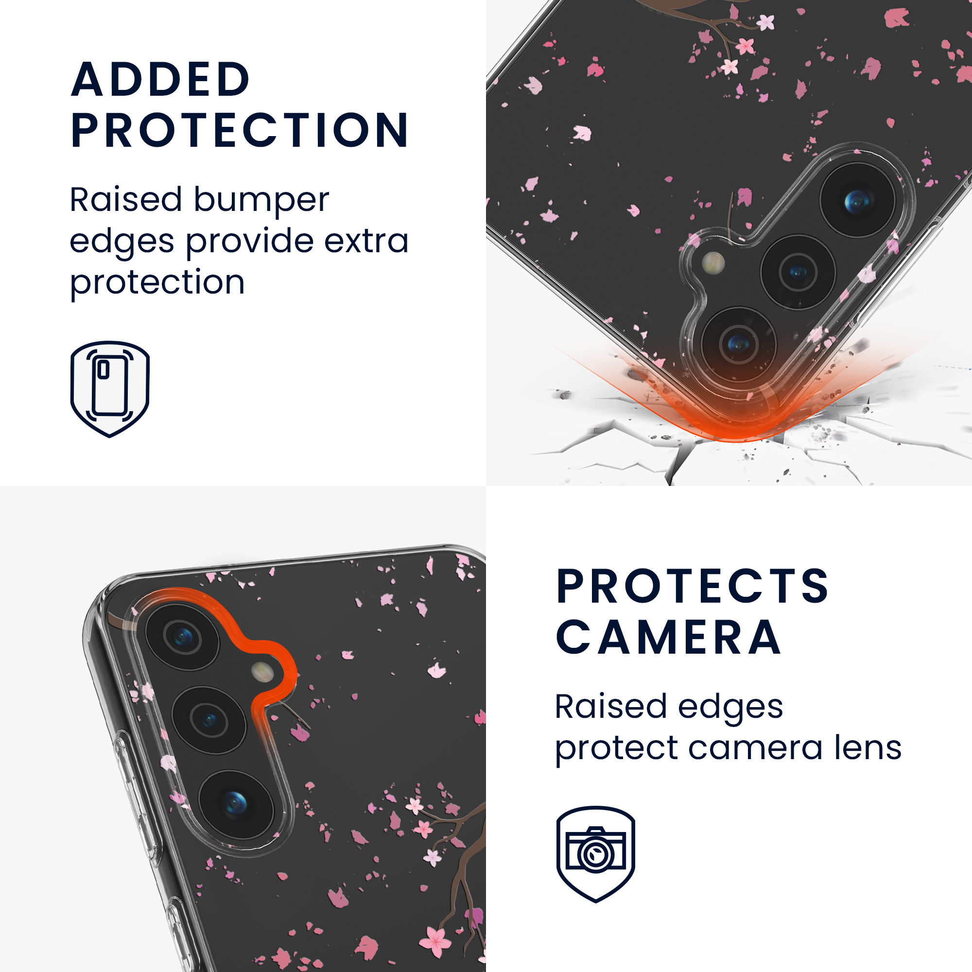 Průhledný kryt na mobil Samsung Galaxy A55 5G kwmobile motiv Cherry Blossoms Cherry Blossoms - růžová / tmavě hnědá / transparentní
