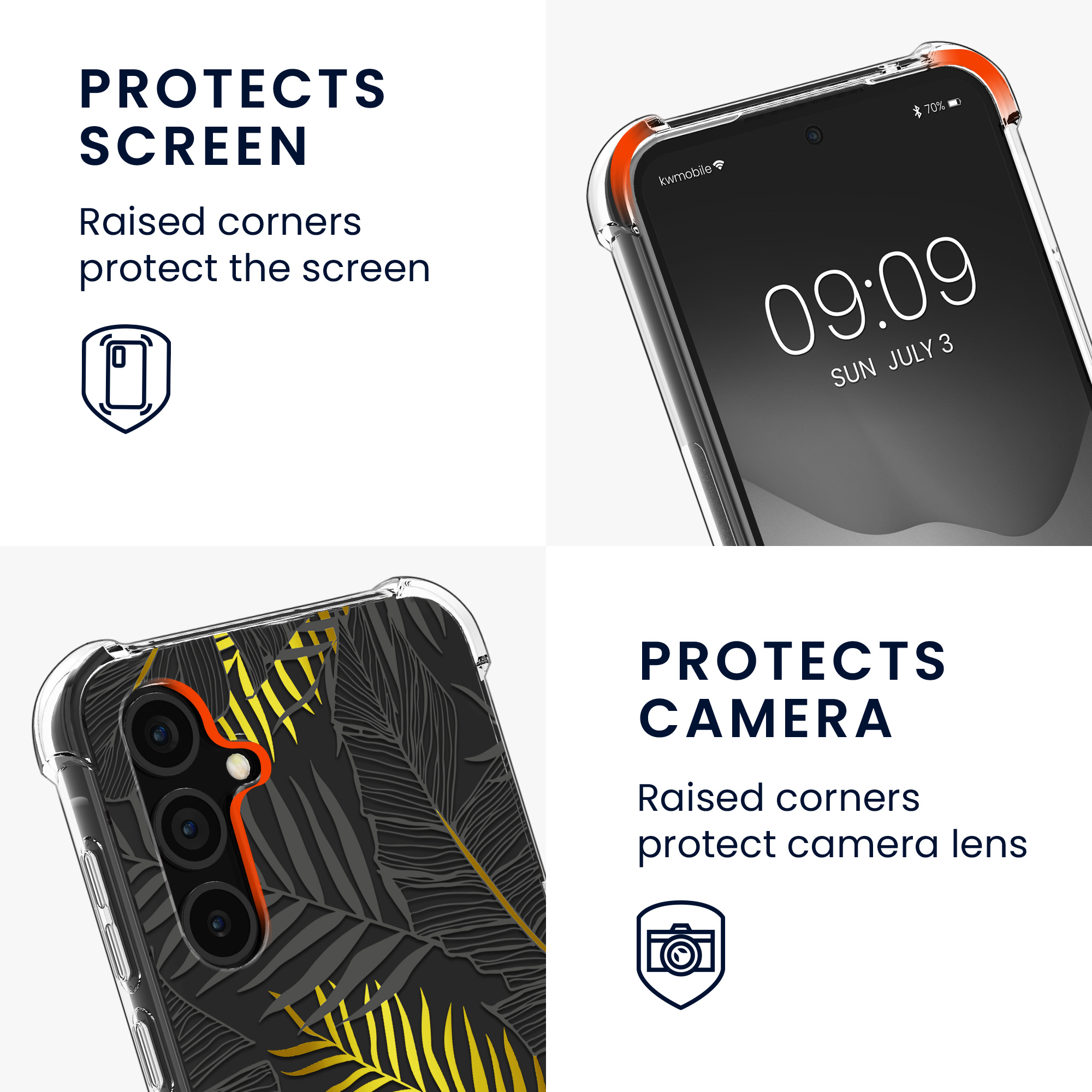 Crossbody kryt na mobil Samsung Galaxy A35 kwmobile Palm Leaves žluto-šedo-transparentní
