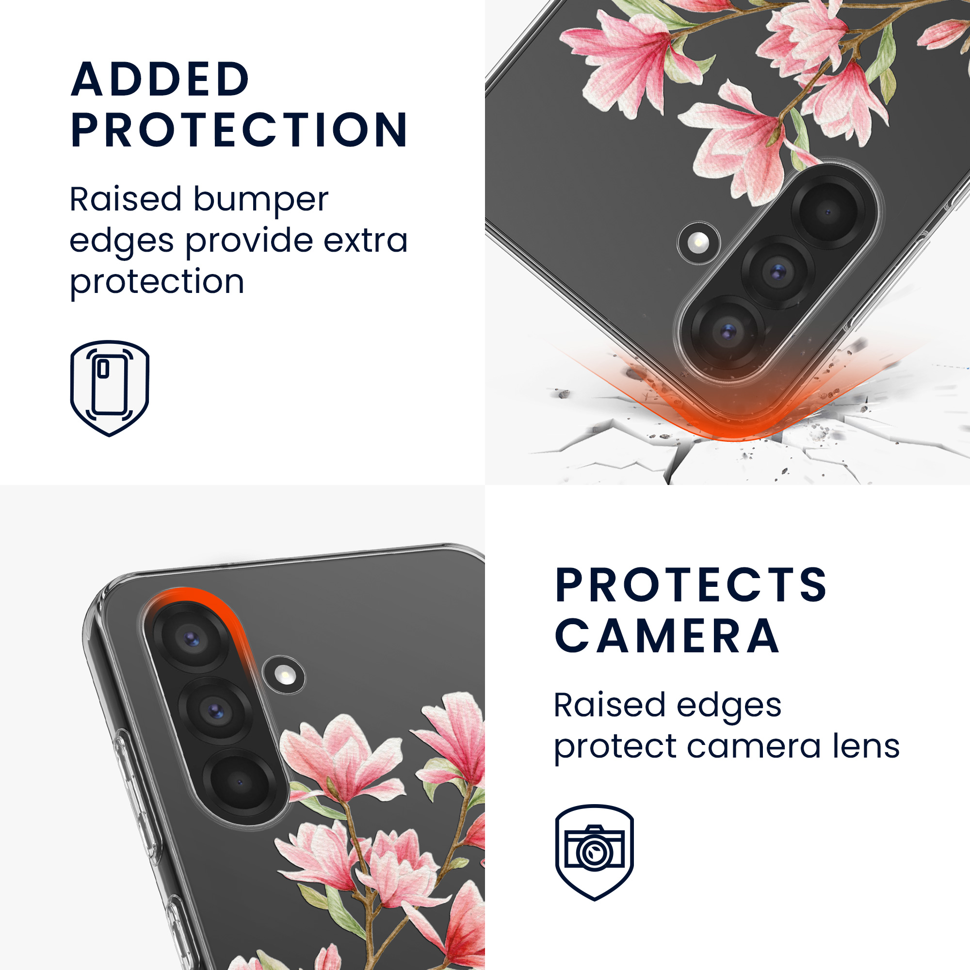 Průhledný kryt na mobil Samsung Galaxy A56 5G kwmobile motiv Magnolias Magnolias - růžová / bílá / transparentní