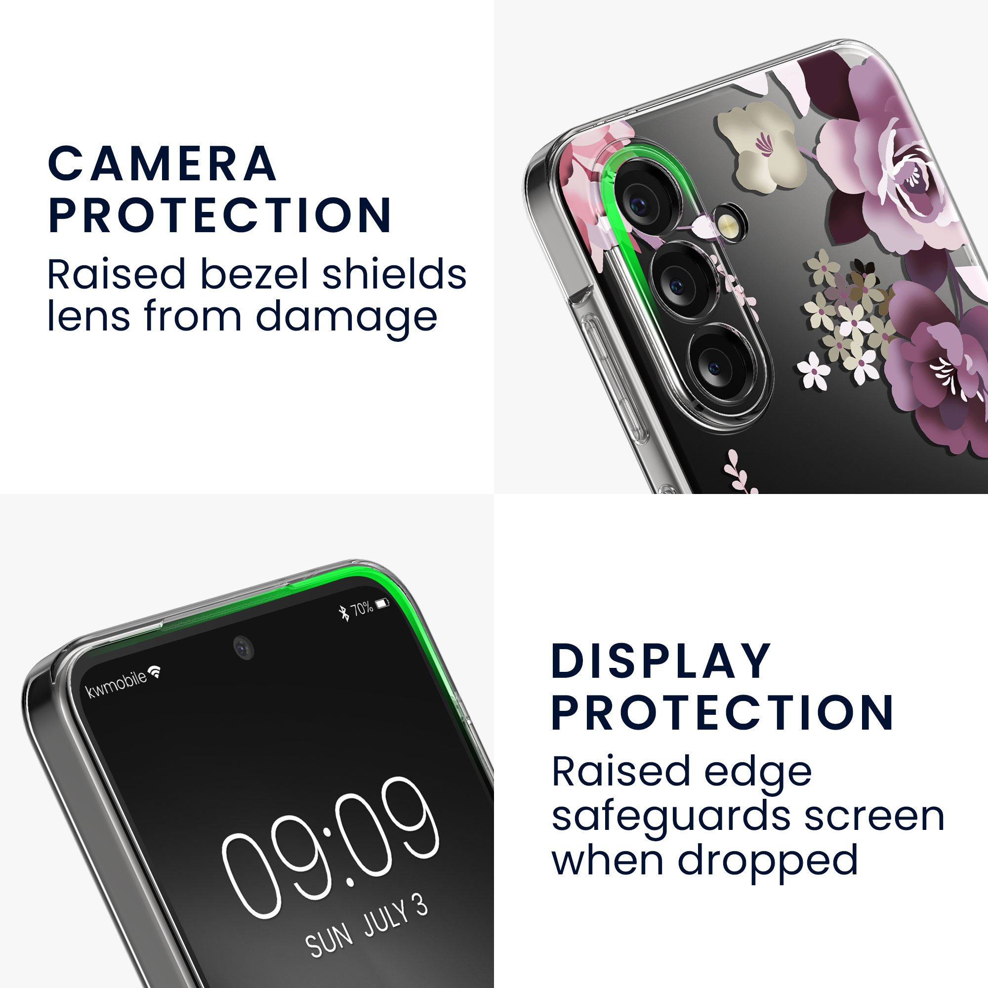 Průhledný kryt na mobil Samsung Galaxy A36 5G kwmobile motiv Flower Bouquets Flower Bouquets - pastelová fialová / transparentní