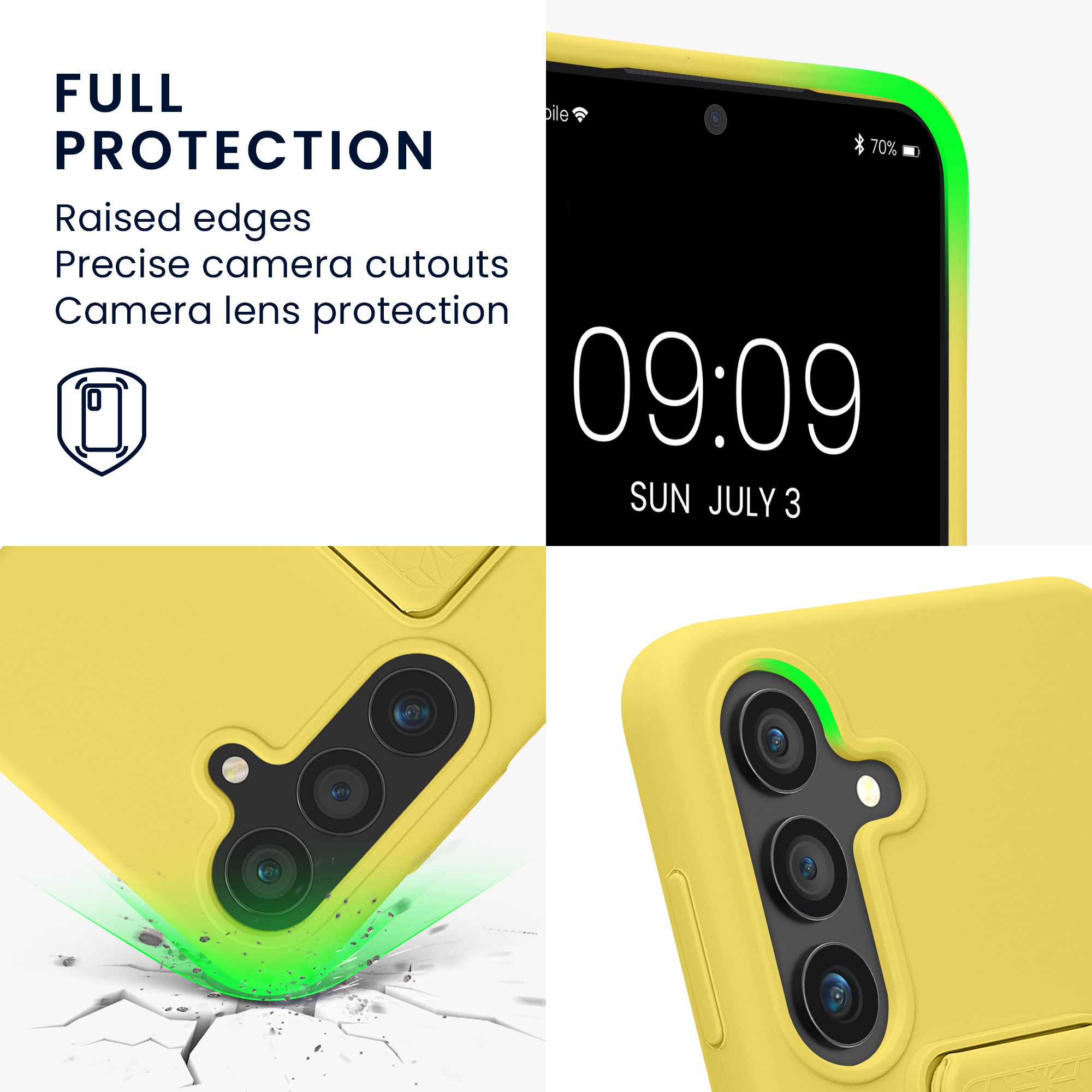 Pouzdro pro Samsung Galaxy S25 kwmobile se stojánkem s poutkem silikonové - zářivě žlutá