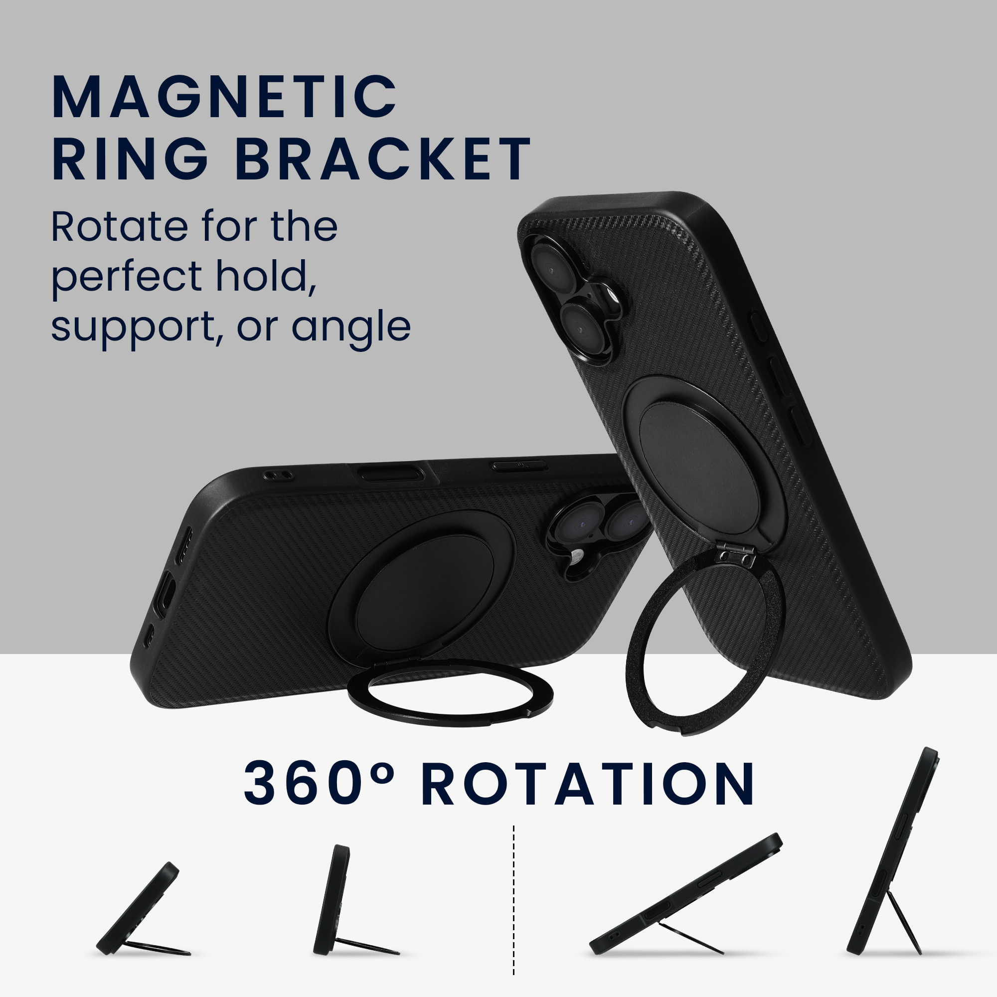 Kryt na mobil Samsung Galaxy A16 5G kwmobile MagSafe ring stand 360° PU kůže carbon Černá