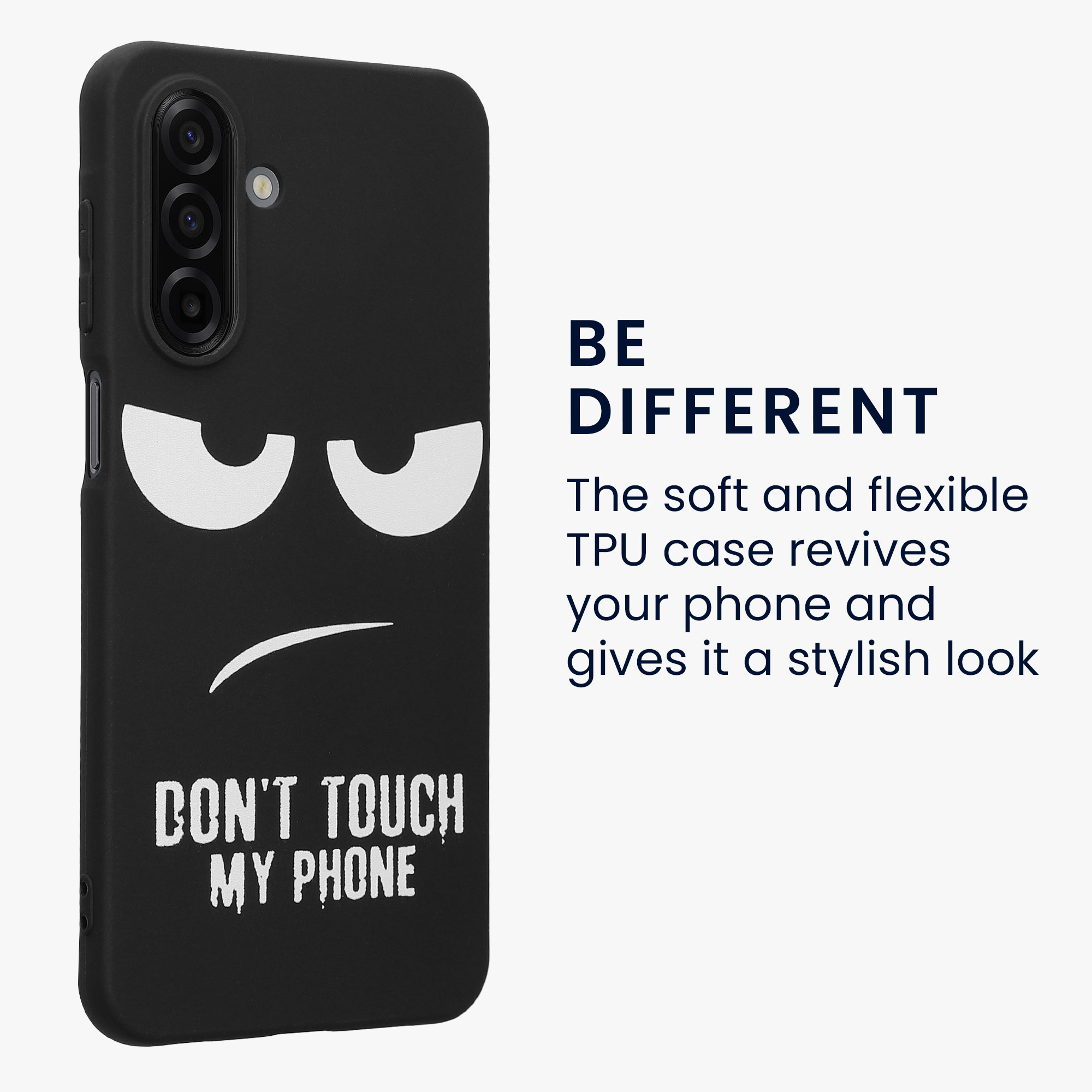 Kryt na mobil Samsung Galaxy A17 4G / 5G kwmobile Motiv Don't Touch My Phone bílo-černý