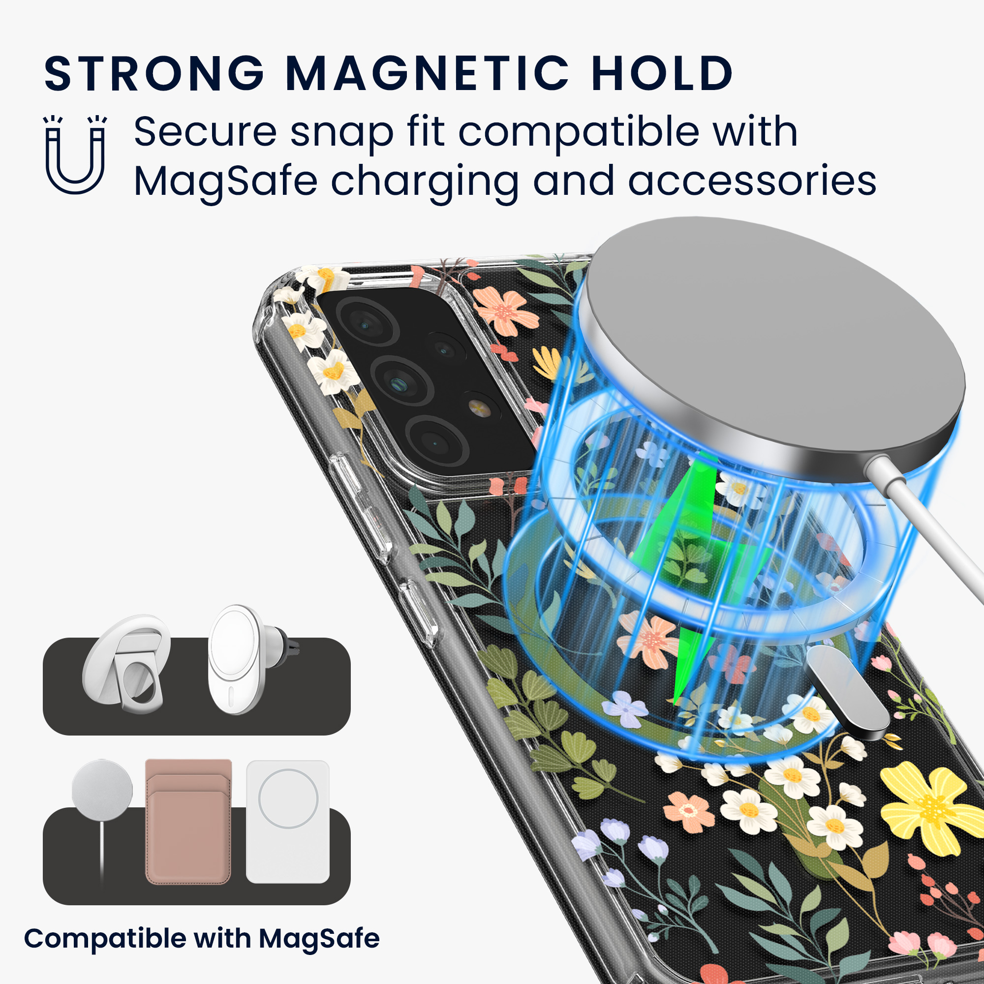 Čiré pouzdro na telefon pro Samsung Galaxy A53 5G kwmobile MagSafe TPU - motiv okouzlující květiny