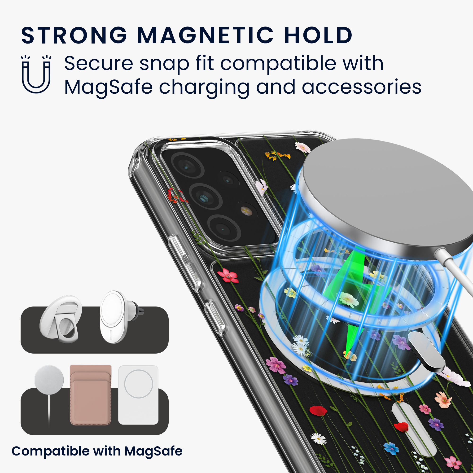 Čiré pouzdro na telefon pro Samsung Galaxy A53 5G kwmobile MagSafe TPU - motiv popínavé polní květiny