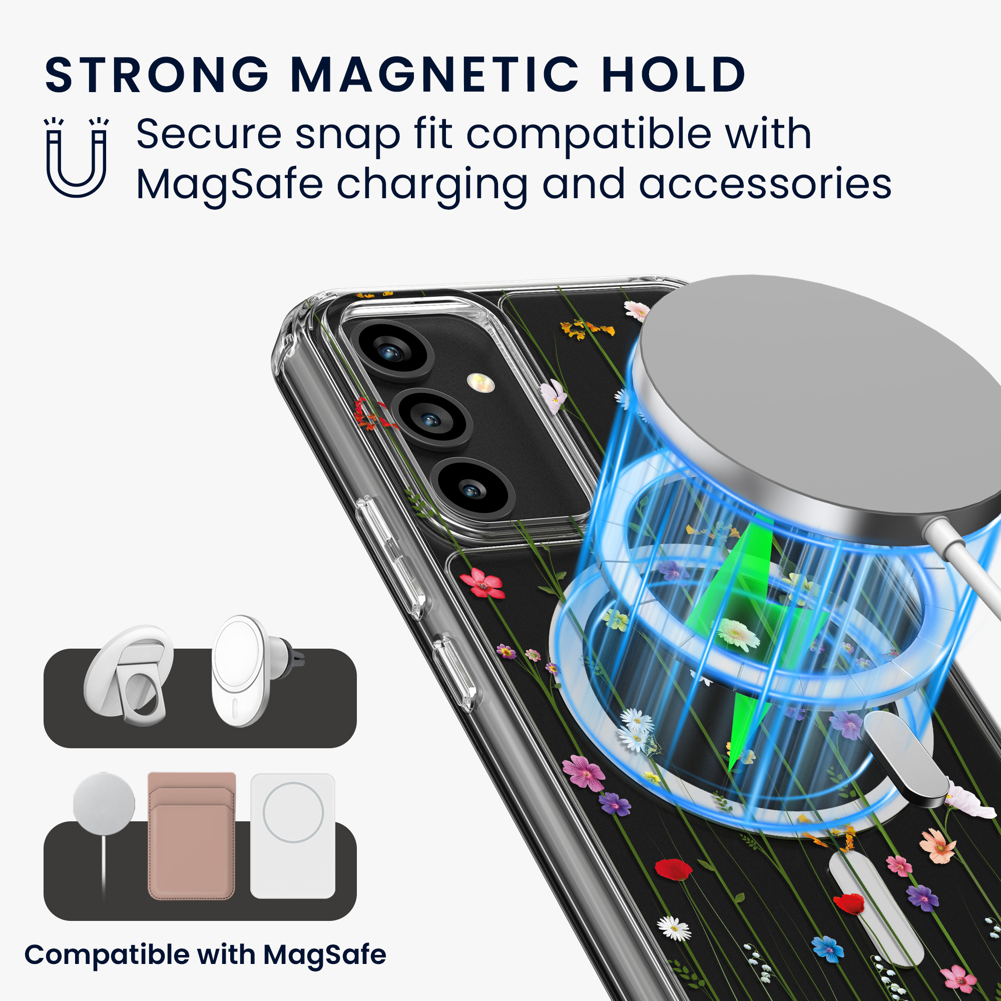 Čiré pouzdro na telefon pro Samsung Galaxy A54 5G kwmobile MagSafe TPU - motiv popínavé polní květiny