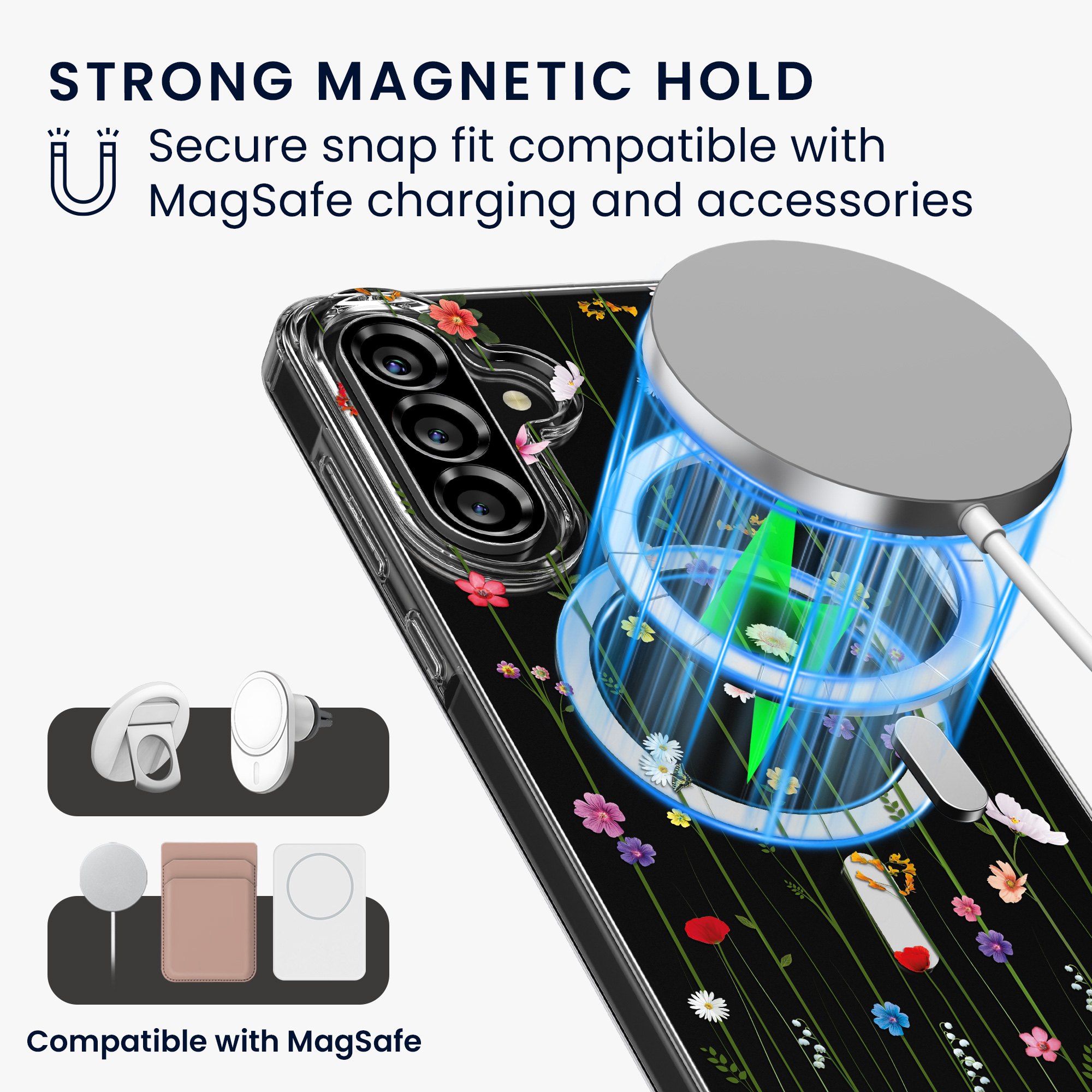 Čiré pouzdro na telefon pro Samsung Galaxy A56 5G kwmobile MagSafe TPU - motiv popínavé polní květiny