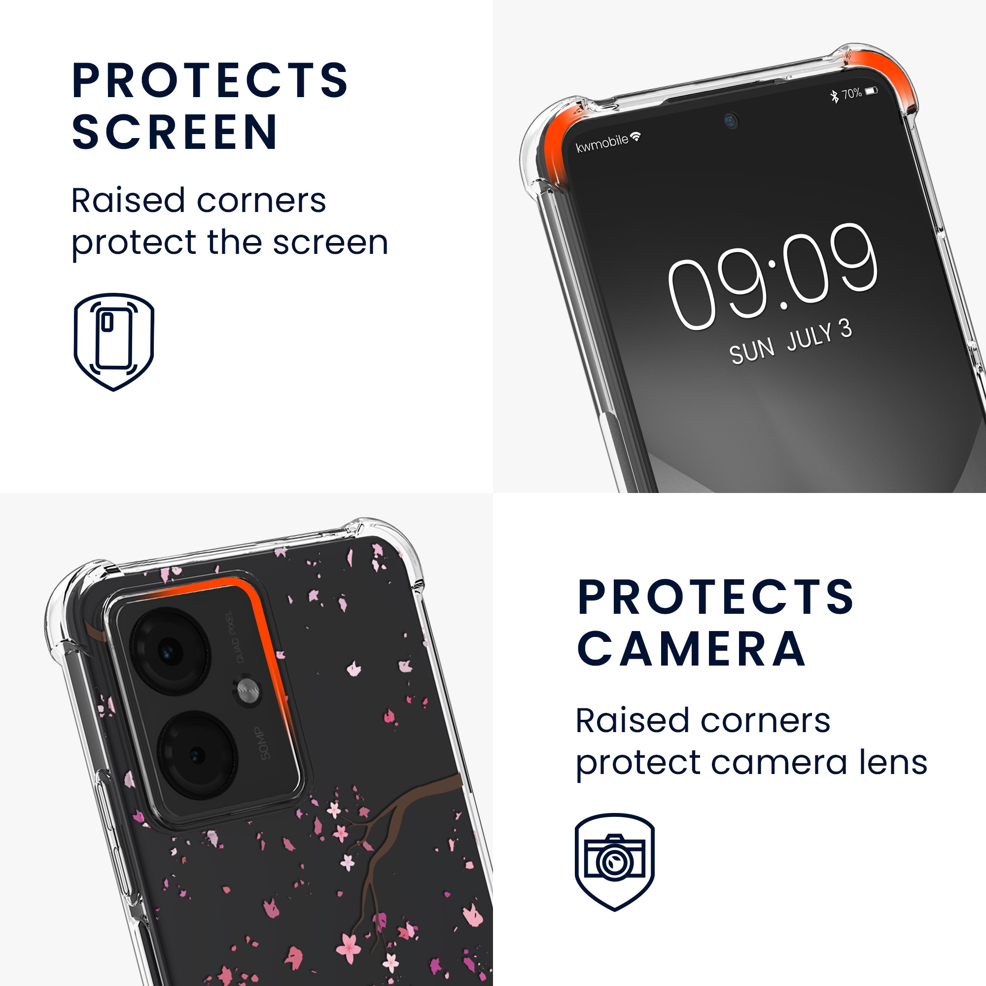 Kryt s popruhem kwmobile pro Motorola Moto G14 - Růžové třešňové květy / tmavě hnědá / transparentní