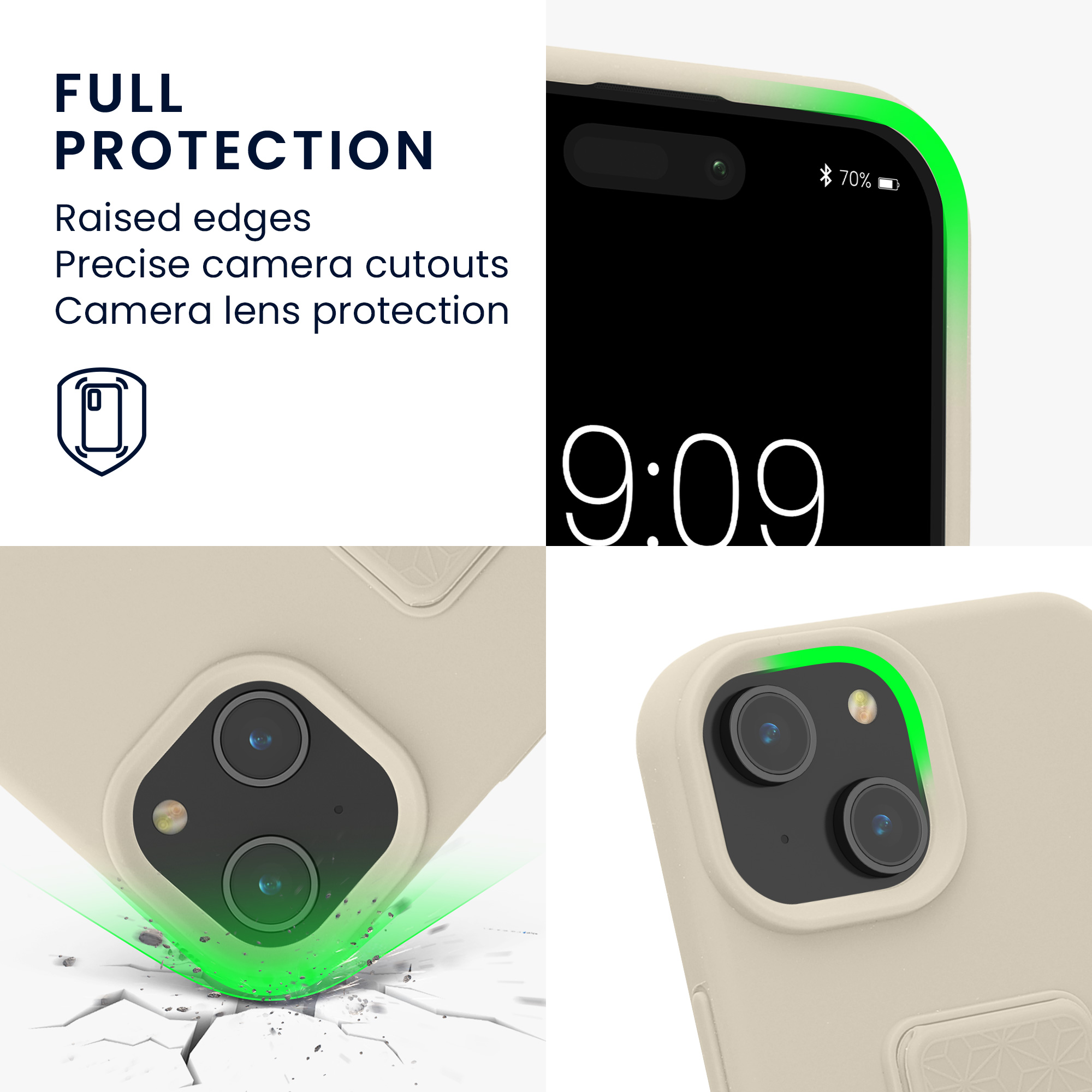 Pouzdro pro Apple iPhone 15 kwmobile se stojánkem s poutkem silikonové - krémová