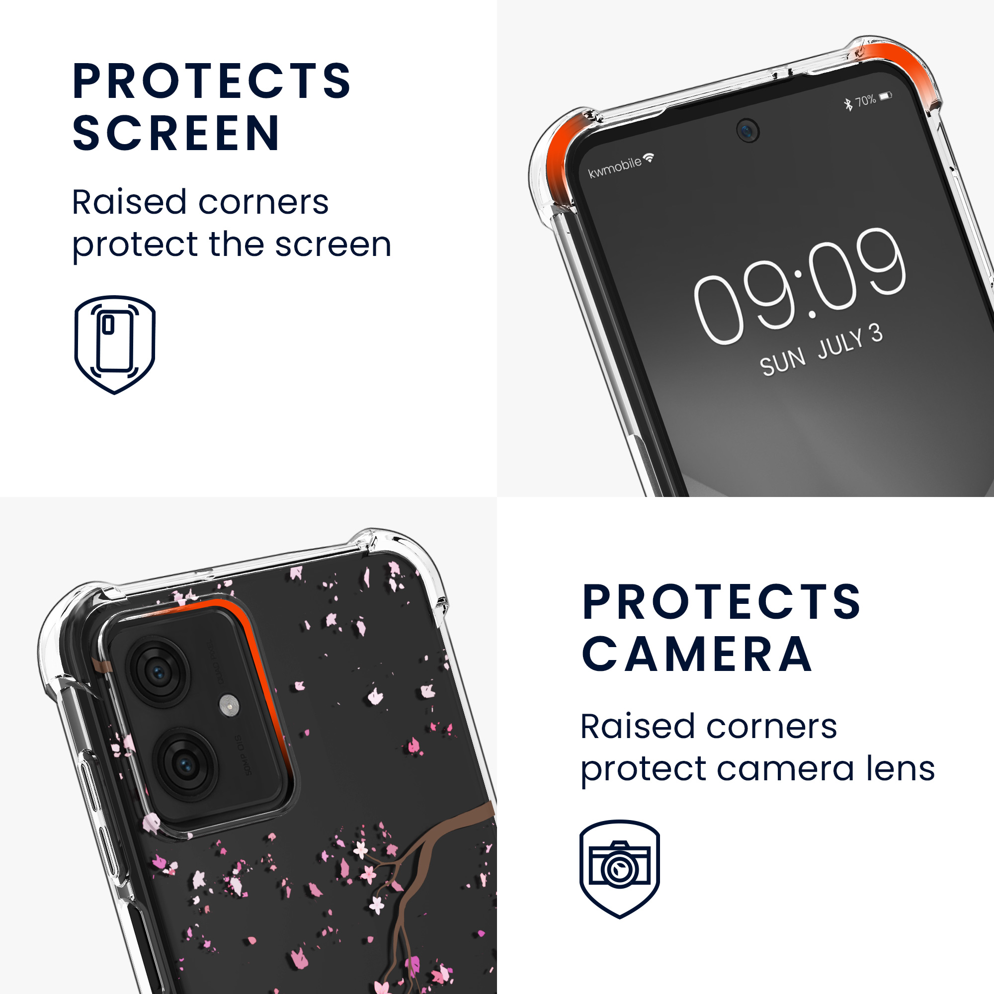 Pouzdro s popruhem (crossbody) pro Motorola Moto G54 5G kwmobile - růžová (třešňové květy) / tmavě hnědá / transparentní