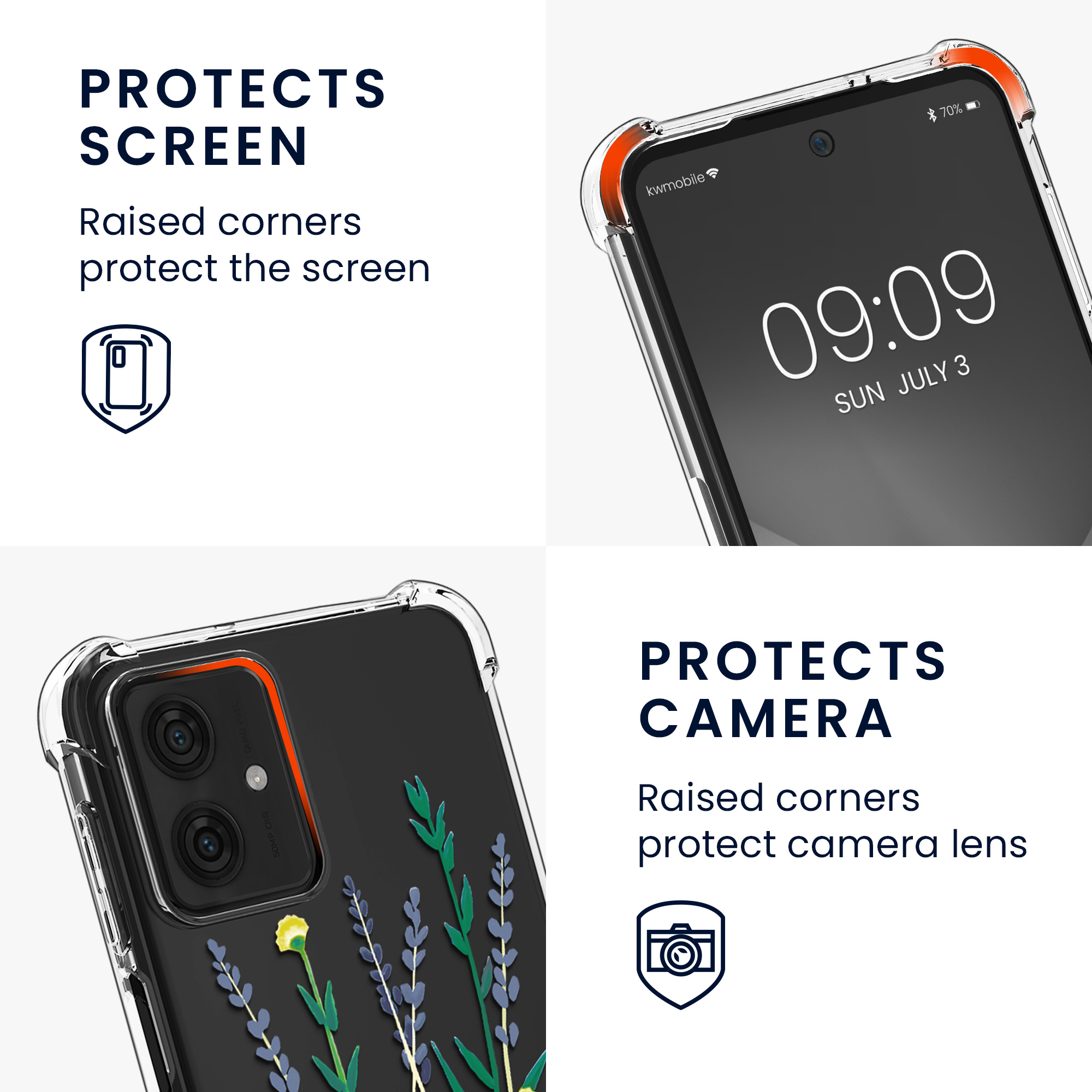 Kryt s popruhem kwmobile pro Motorola Moto G54 5G - Levandulové luční květy / zelená / transparentní