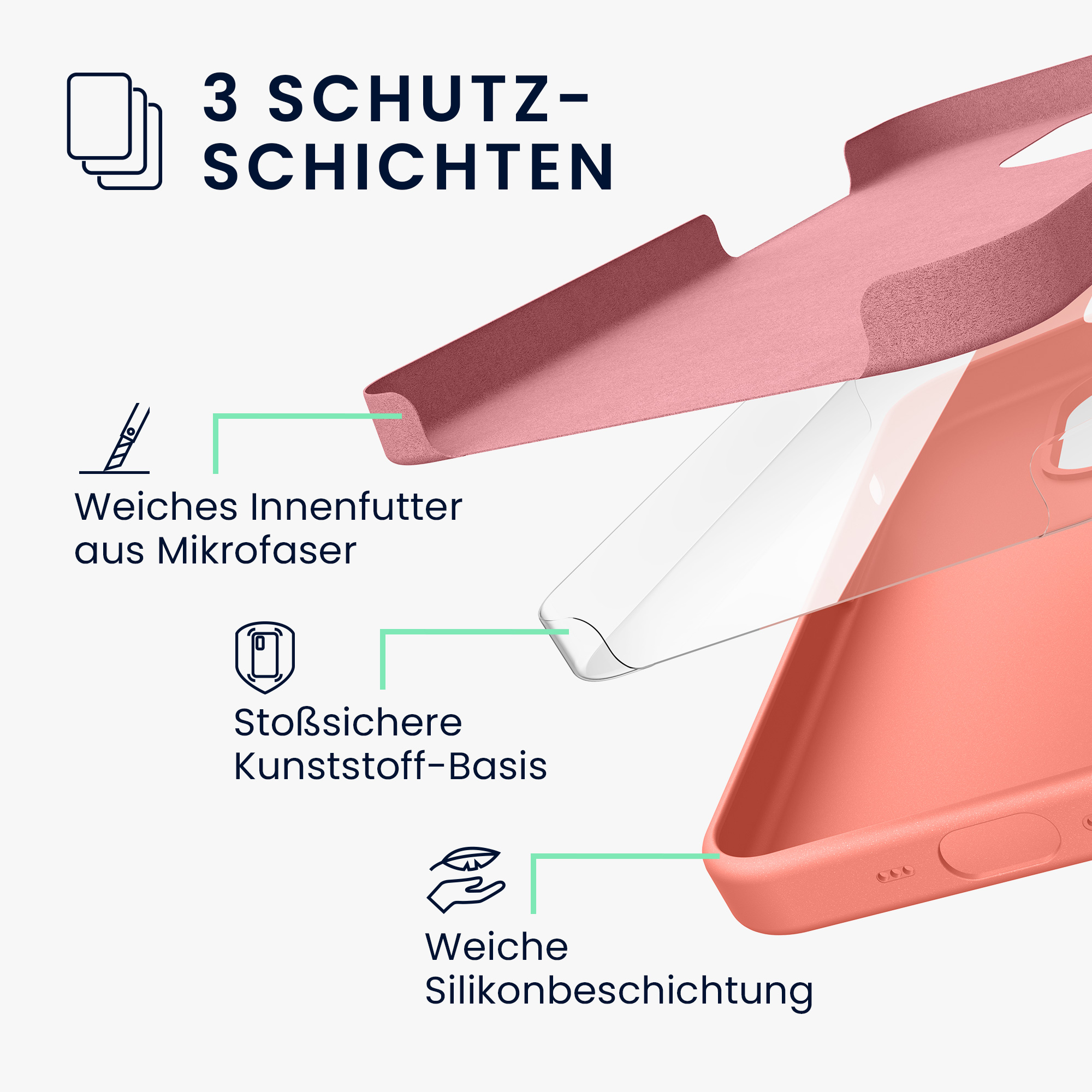TPU silikonový kryt pro Apple iPhone 16 Pro, měkký povrch kwmobile ‑ korálově broskvová